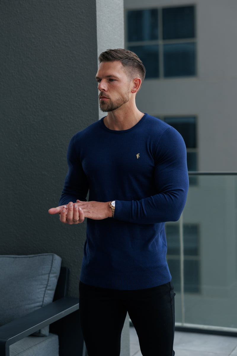 FS Navy Crew Neck Knitted Jumper With FS Branding -  FSN197