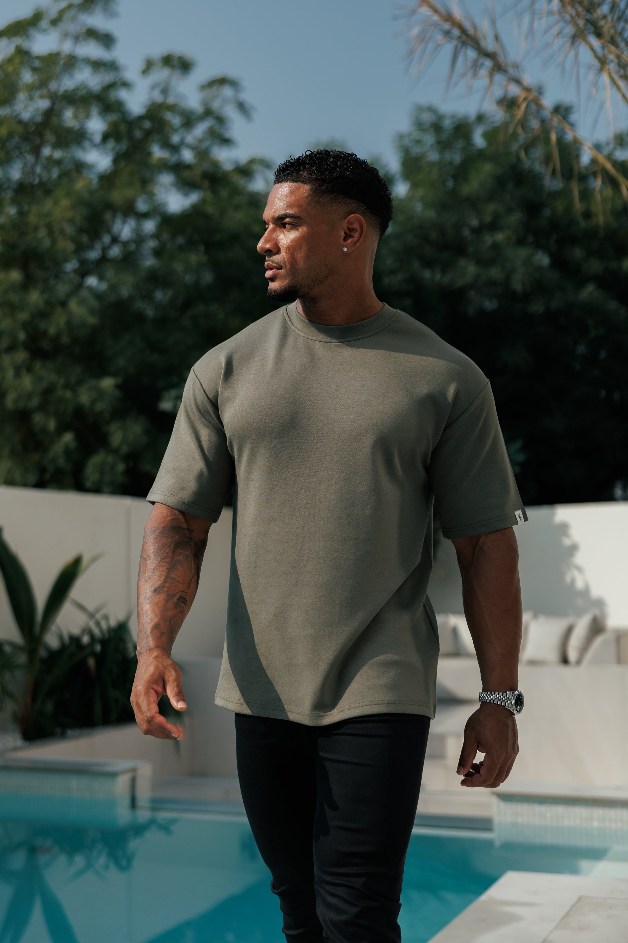 Classic Heavyweight Oversized Crew T Shirt Khaki - FSR041