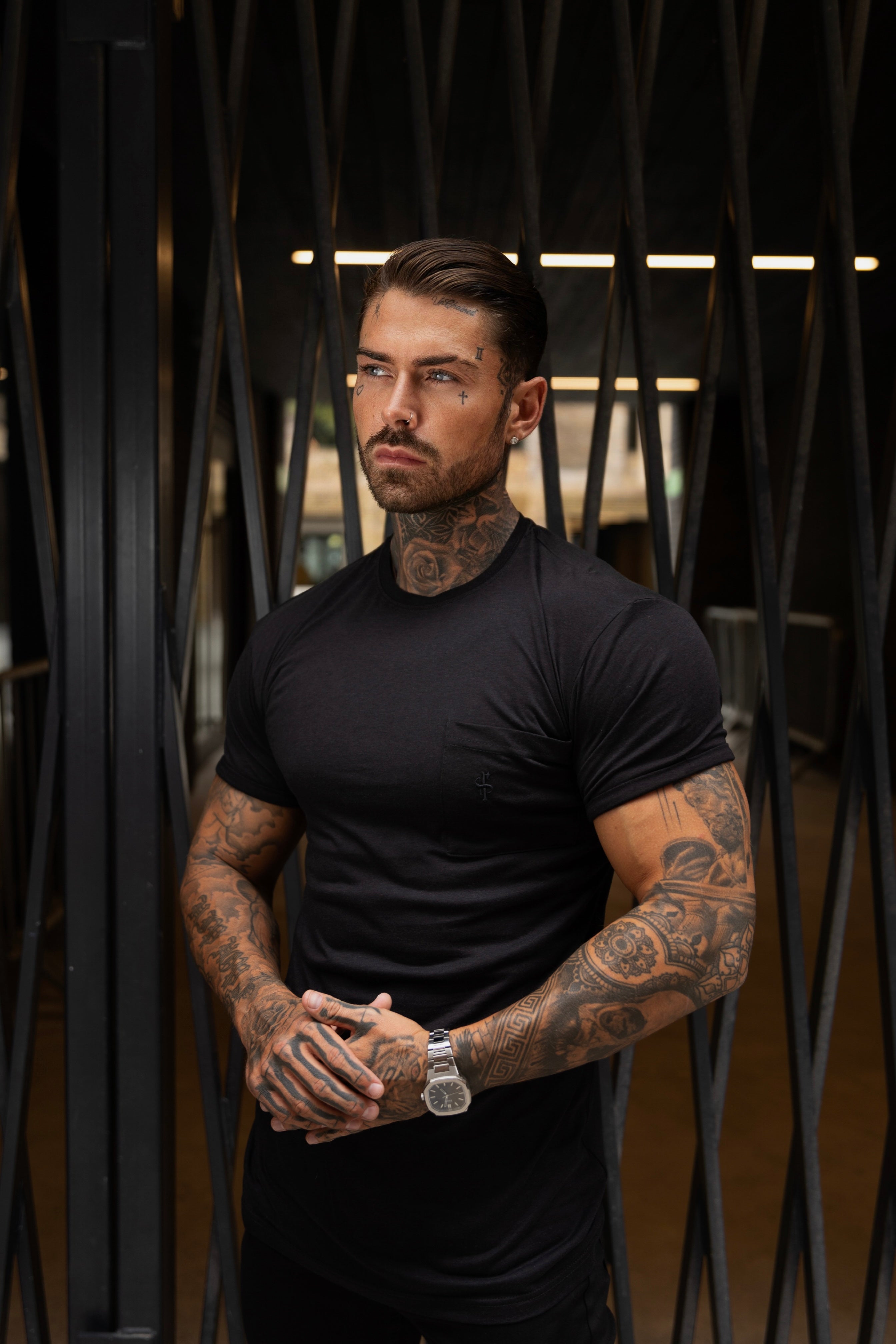 Black Bamboo Crew T Shirt With Pocket Short Sleeve- FSH1096