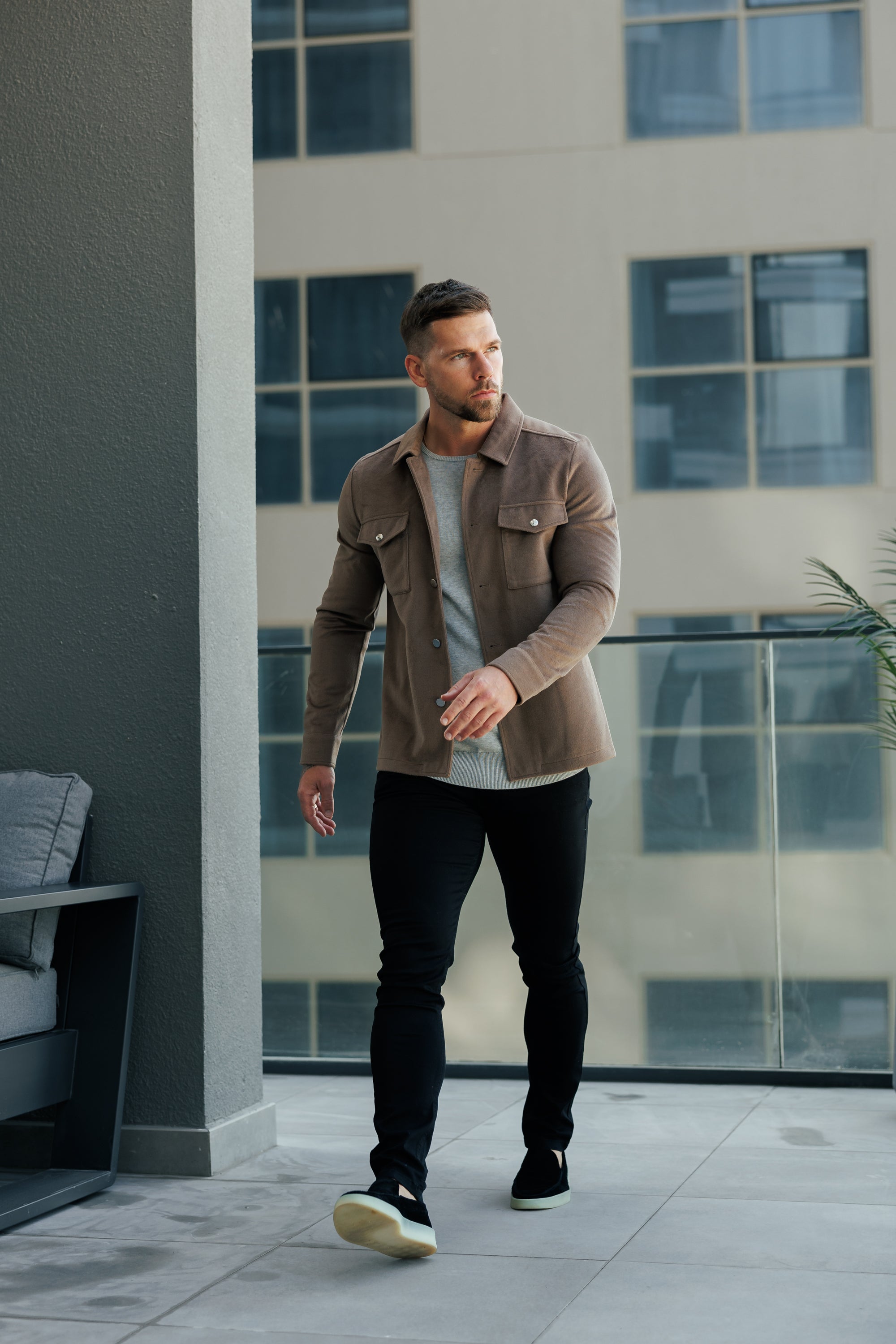 FS Brushed Button Up Plain Jacket Taupe - FSN184 