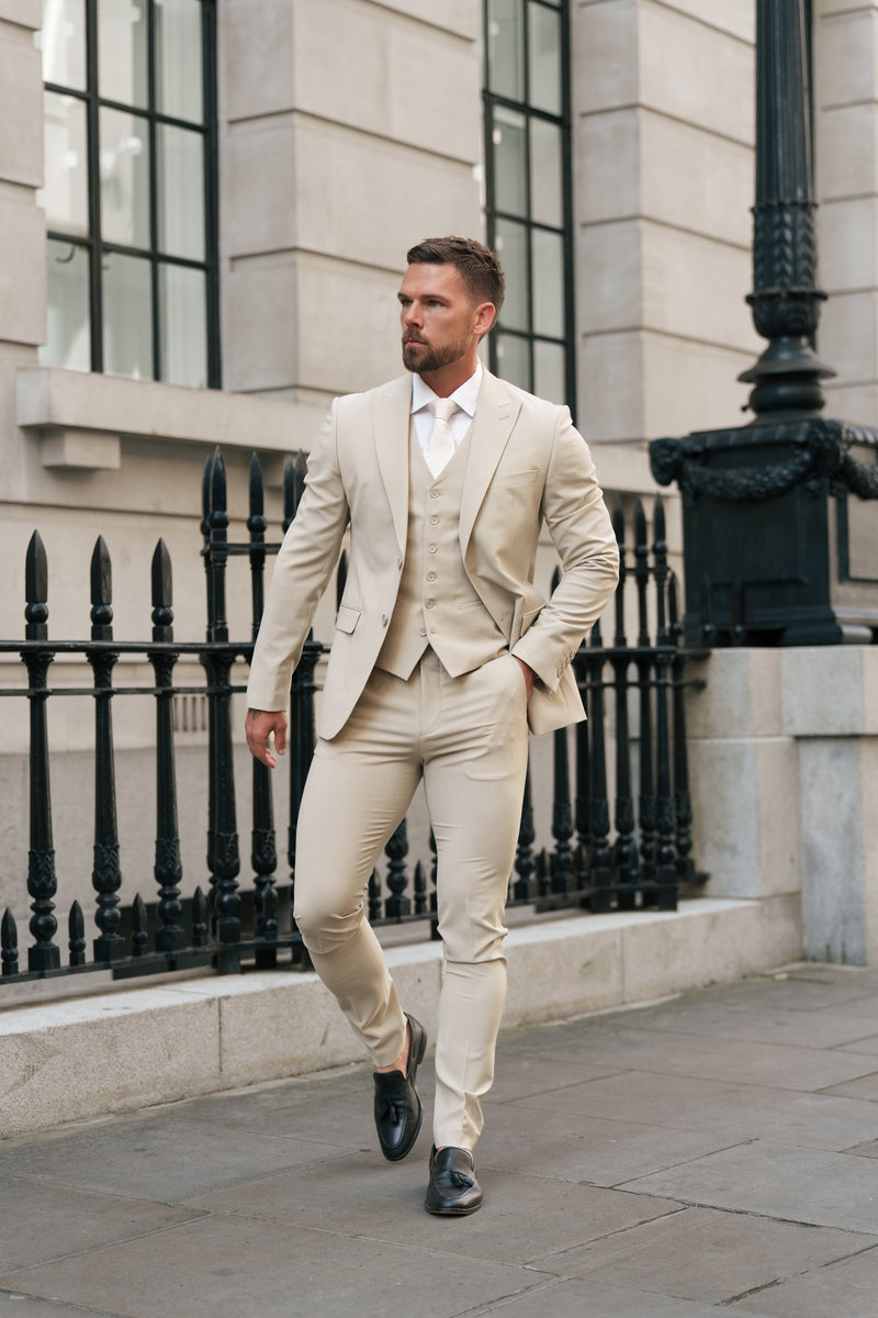 Father Sons Slim Formal Suit Jacket Beige - FSJKT012