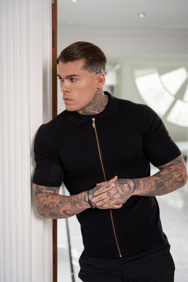 Father Sons Classic Knitted Textured Design With Full Length Zip Black Short Sleeve - FSN151 (PRE ORDER 21ST MAY)