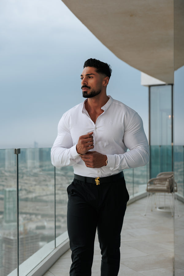 Father Sons Super Slim Stretch Classic Oxford White Grandad Collar - FS732