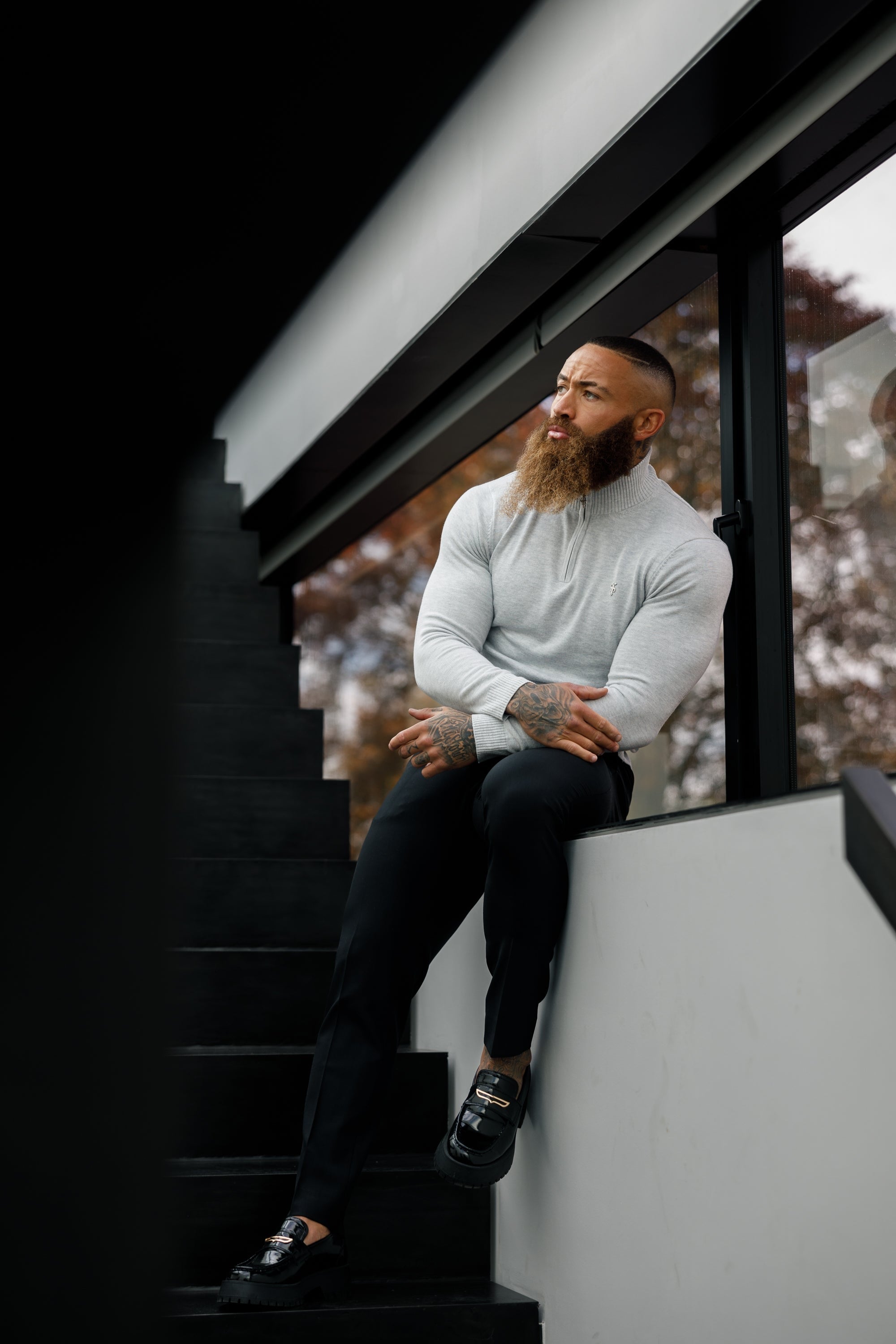 FS Light Grey Funnel Neck Knitted Jumper With FS Branding  - FSN193