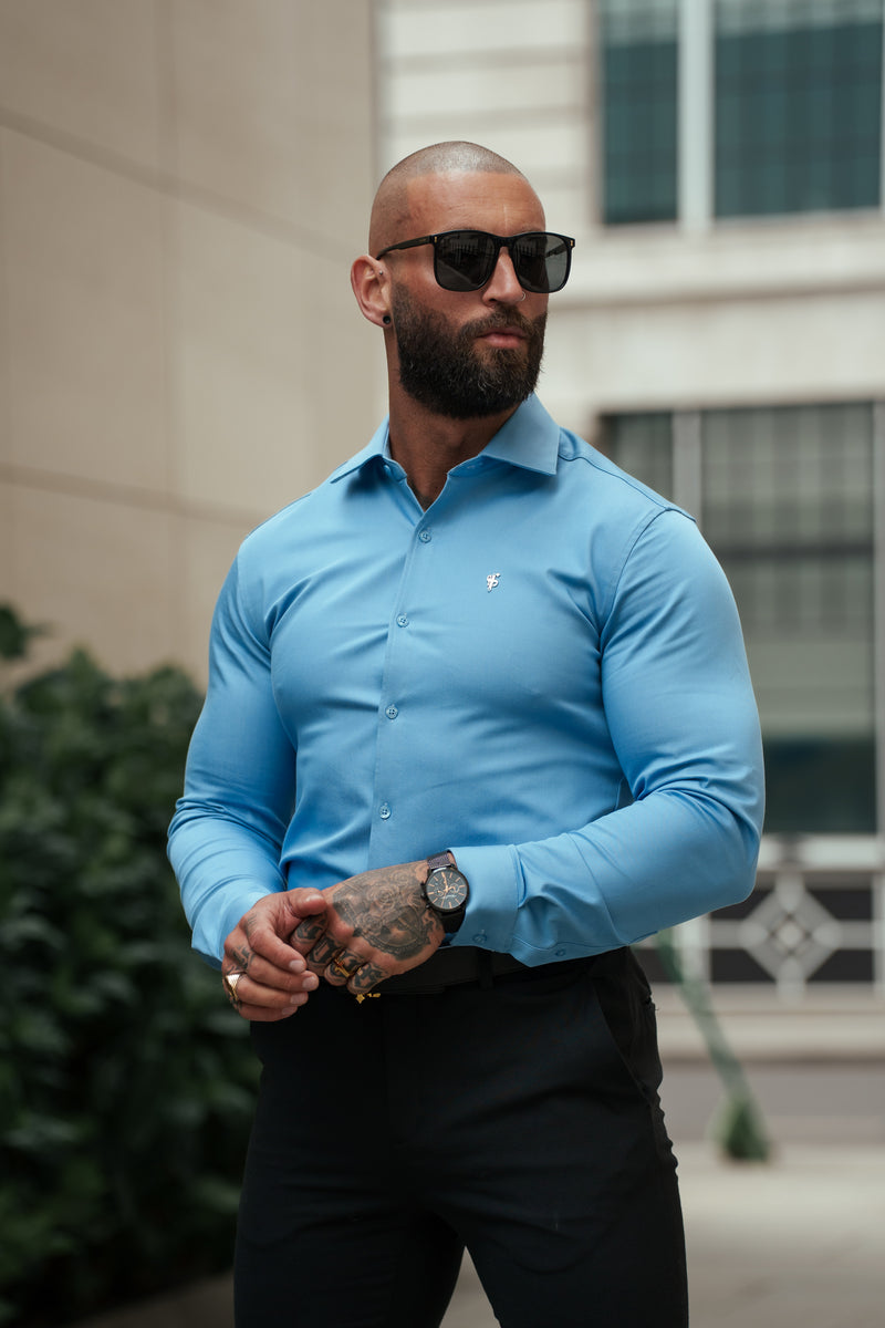 Father Sons Super Slim Stretch Light Blue Denim Long Sleeve with Cutaway Collar - FS1151