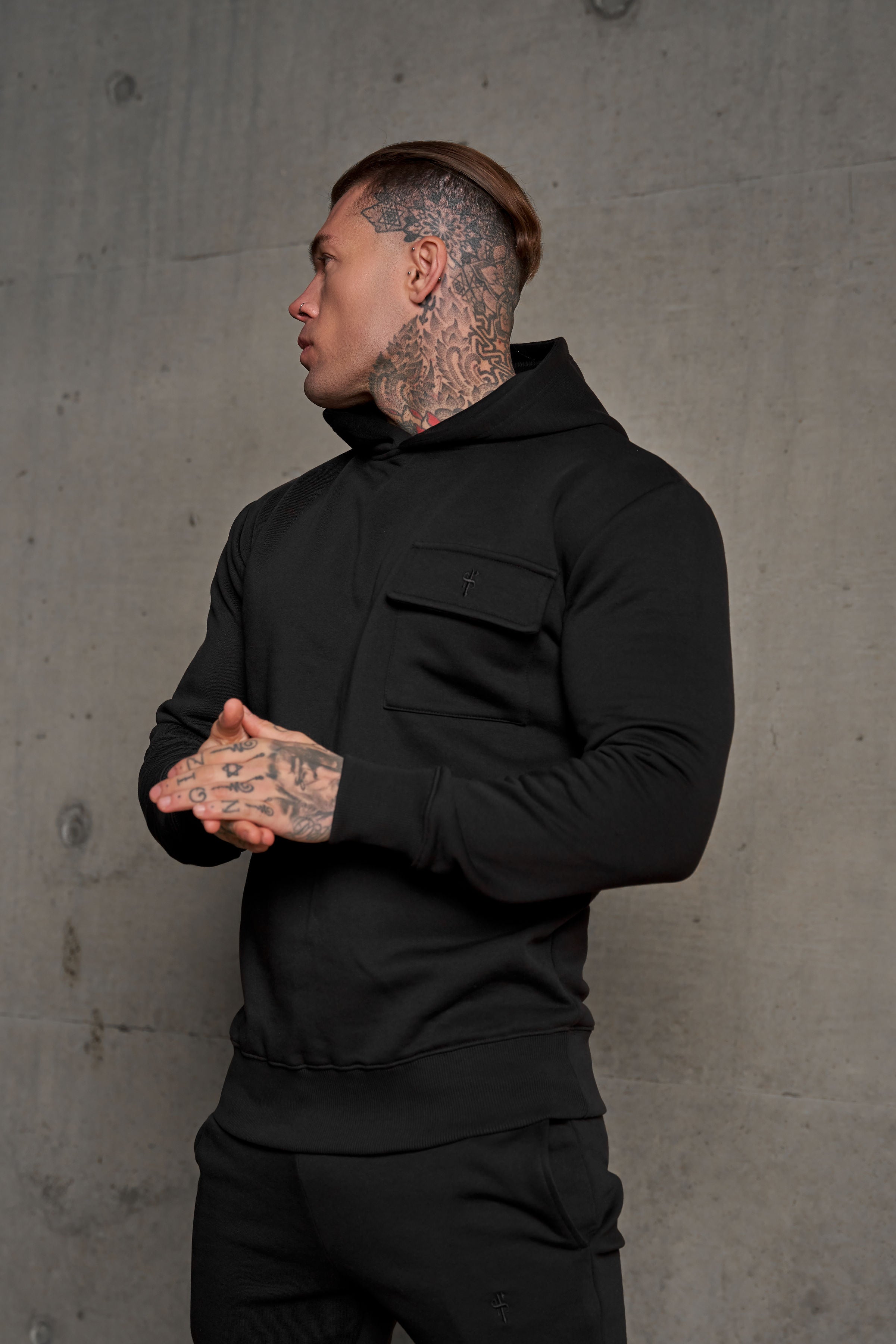 Black Cargo Hoodie With FS Embroidery - FSH929
