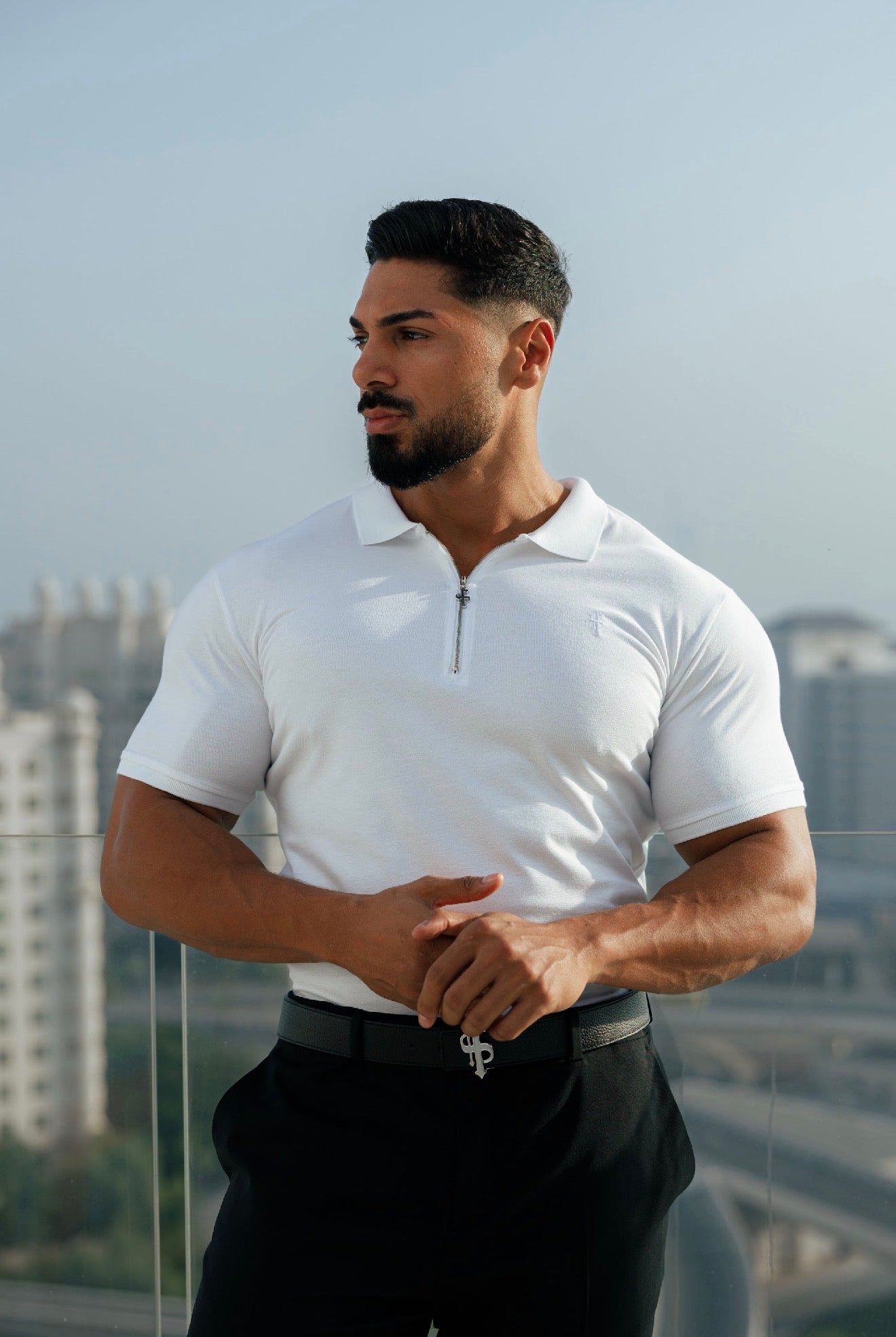 Classic White and Silver Zipped Polo Shirt - FSH1527