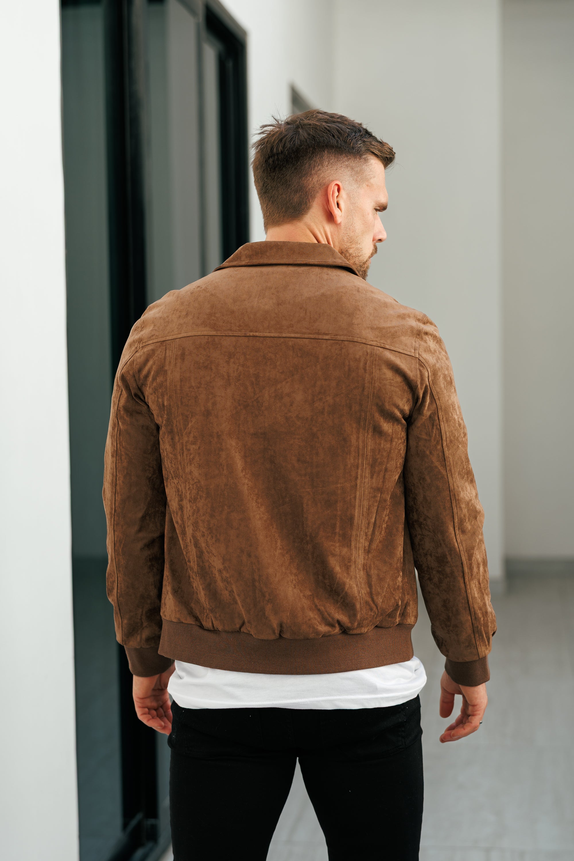 Suede Feel Light Brown Bomber Jacket - FSN229
