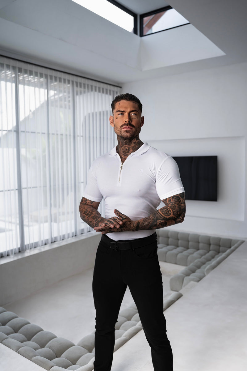 Father Sons Classic White Zipped Polo Shirt - FSH1229