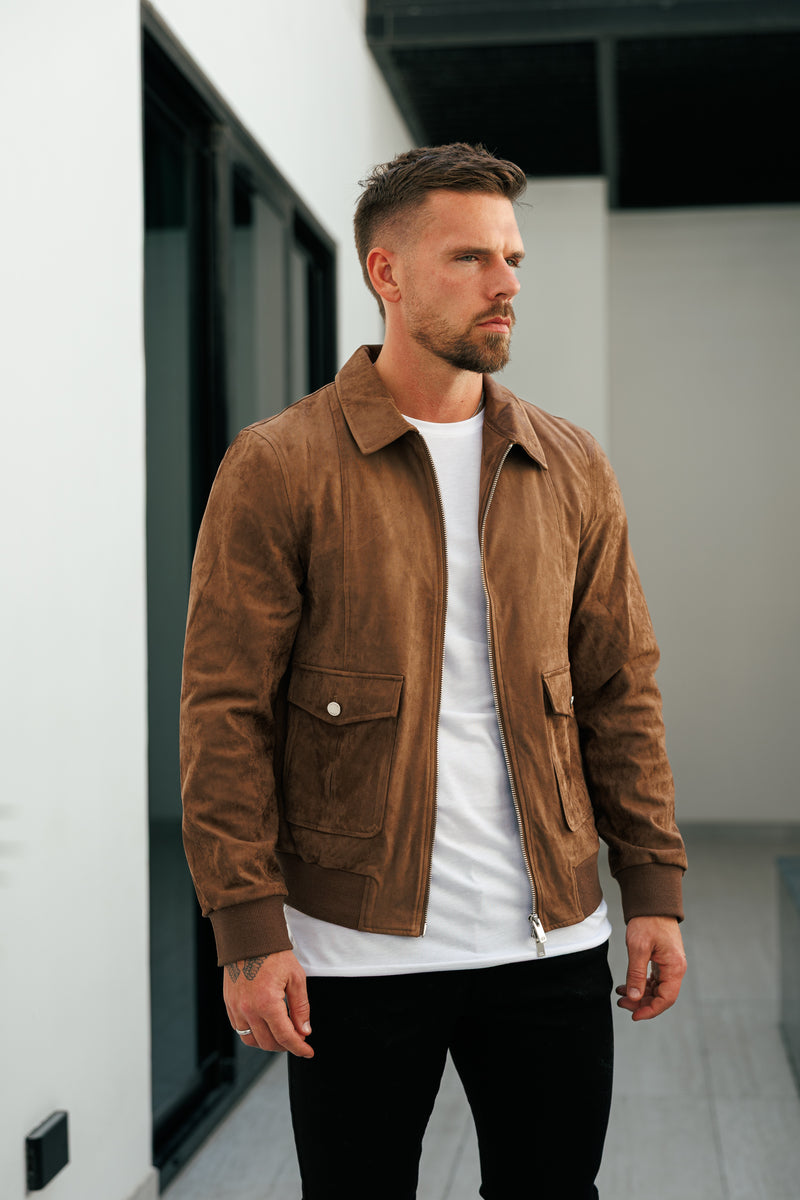 FS Suede Feel Light Brown Bomber Jacket - FSN229