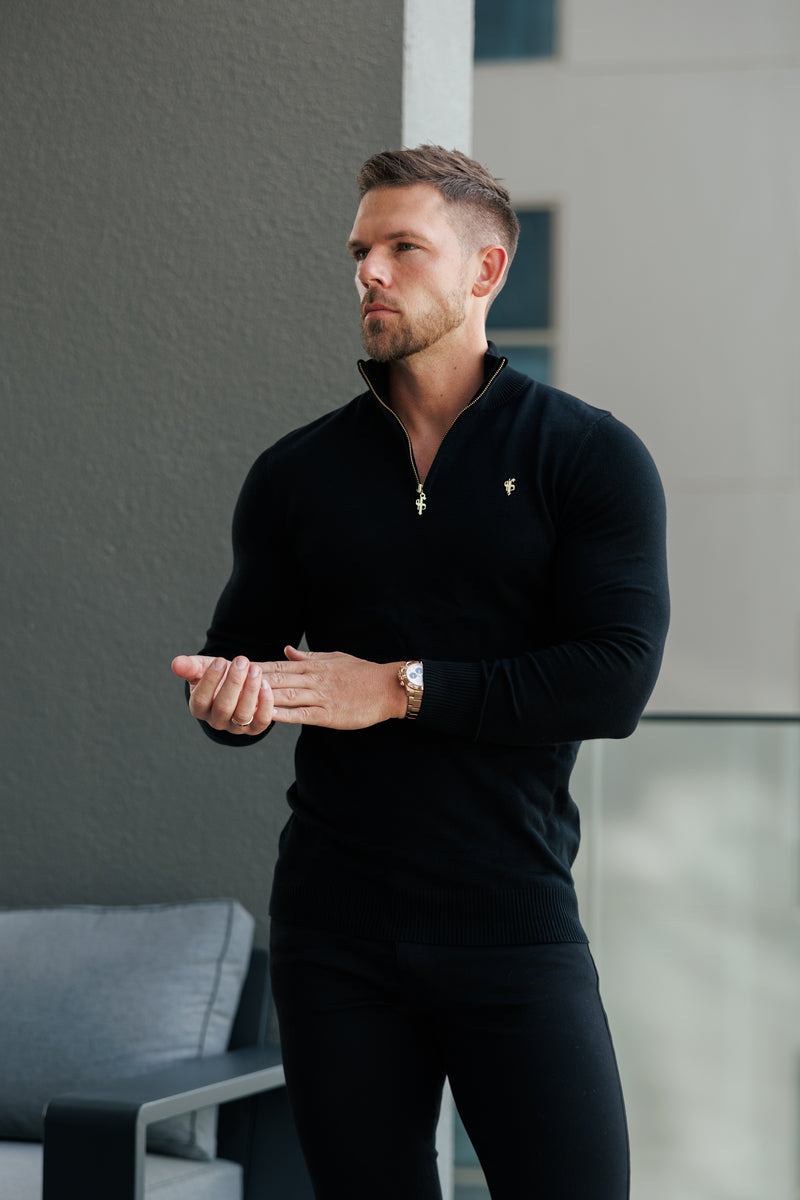 FS Black Funnel Neck Knitted Jumper With FS Branding -  FSN186