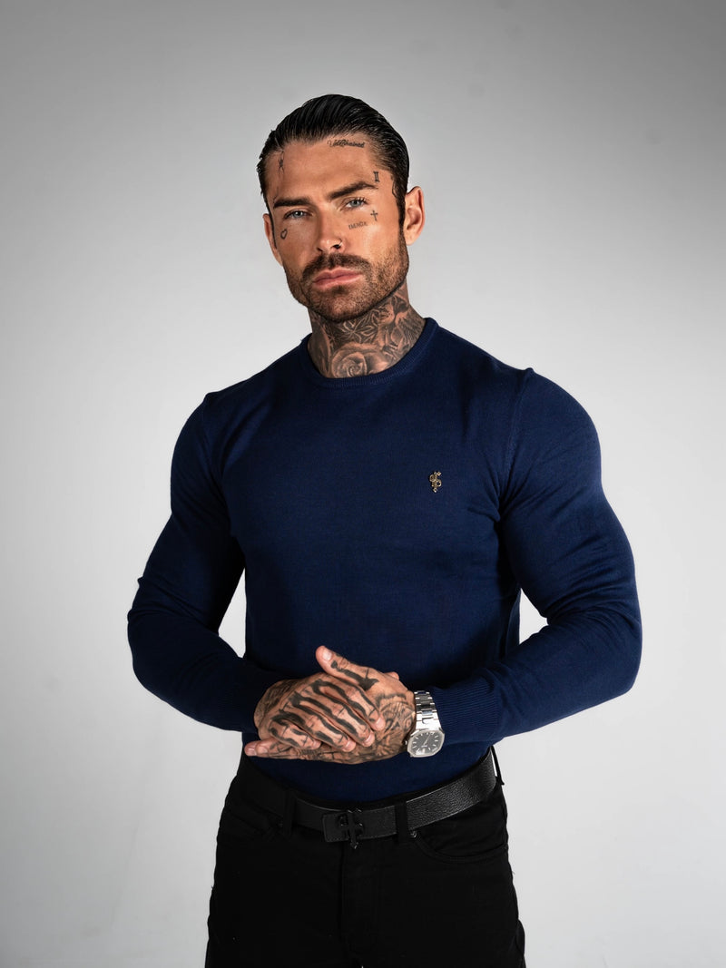 FS Navy Crew Neck Knitted Jumper With FS Branding -  FSN197