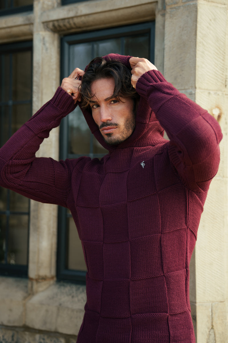 Father Sons Wine Checkerboard Knitted Hoodie - FSJ139 (PRE ORDER 11TH DECEMBER)