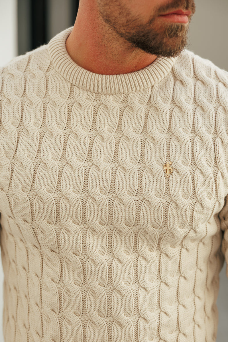 Father Sons Link Weave Knit Beige Crew Neck Jumper - FSJ127