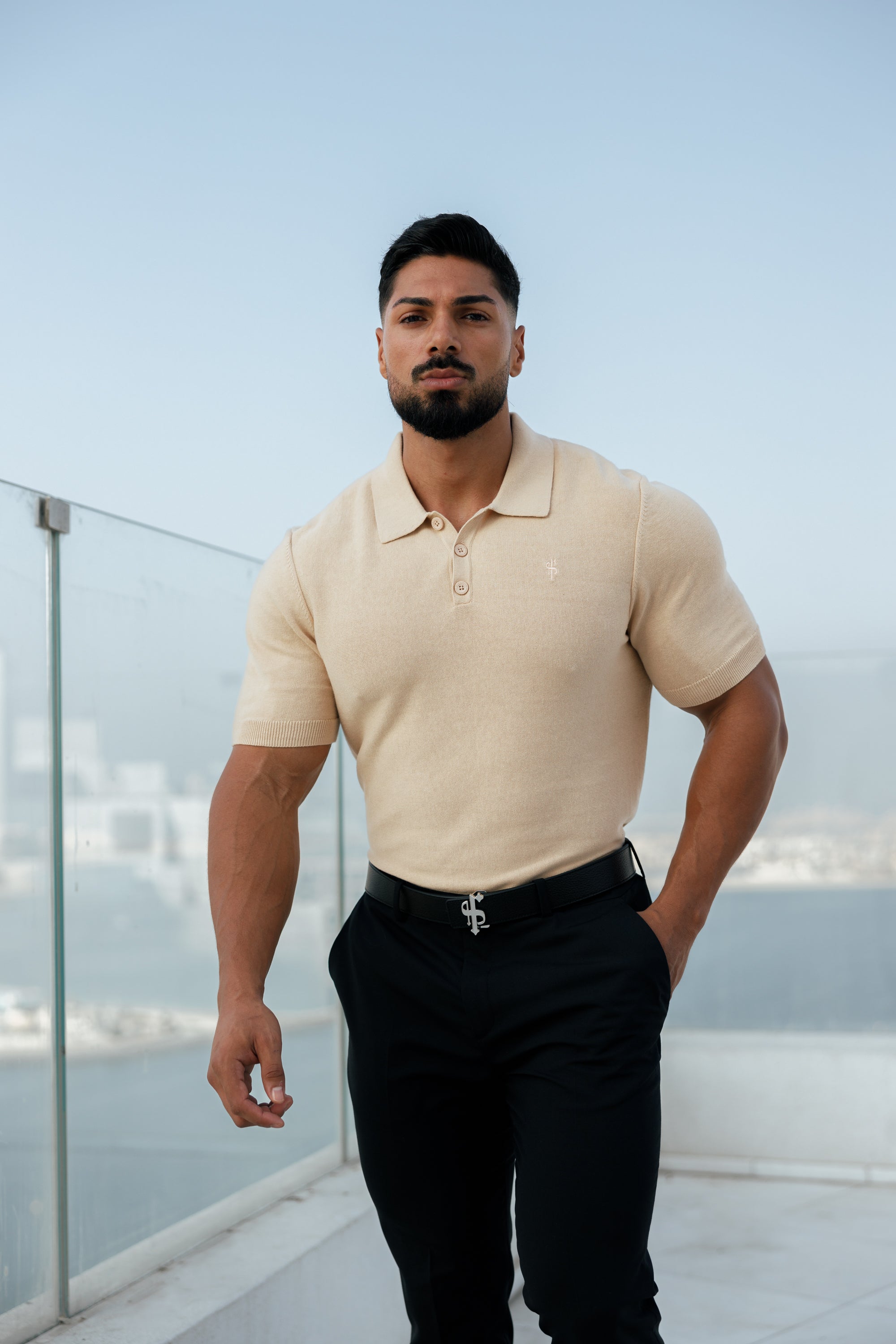 Classic Plain Beige Knitted Polo Short Sleeve - FSN111