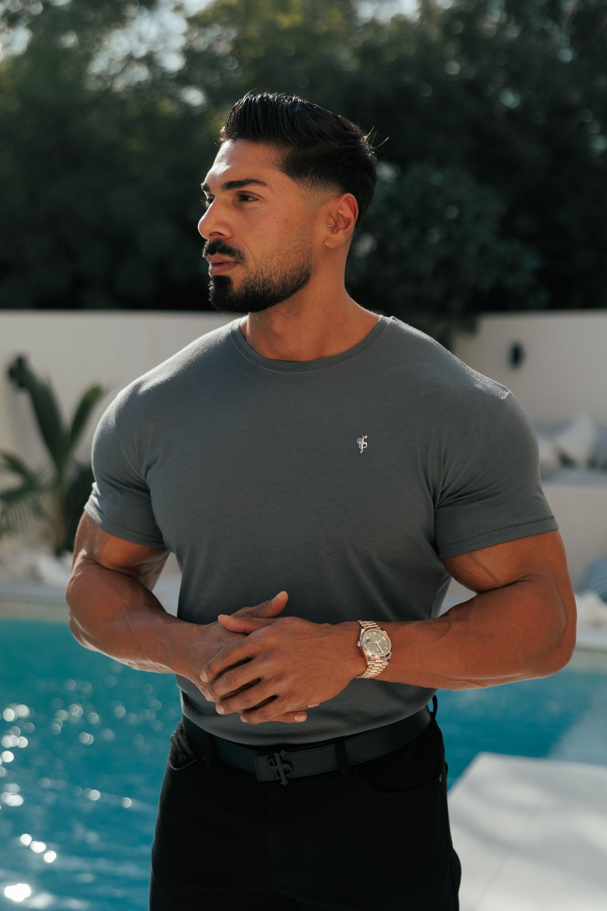 Charcoal / Silver Bamboo Crew T Shirt - FSH1212