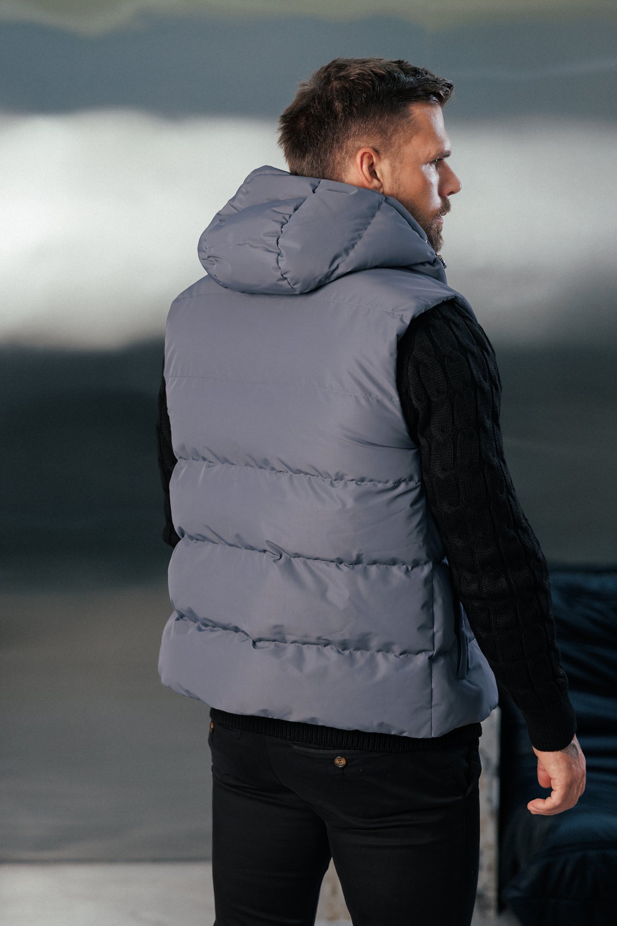 Charcoal Padded Hooded Gilet - FSN241