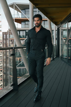 Father Sons Relaxed Formal Black Stretch Pants with Silver Side Adjusters- FSTR019 RELAXED