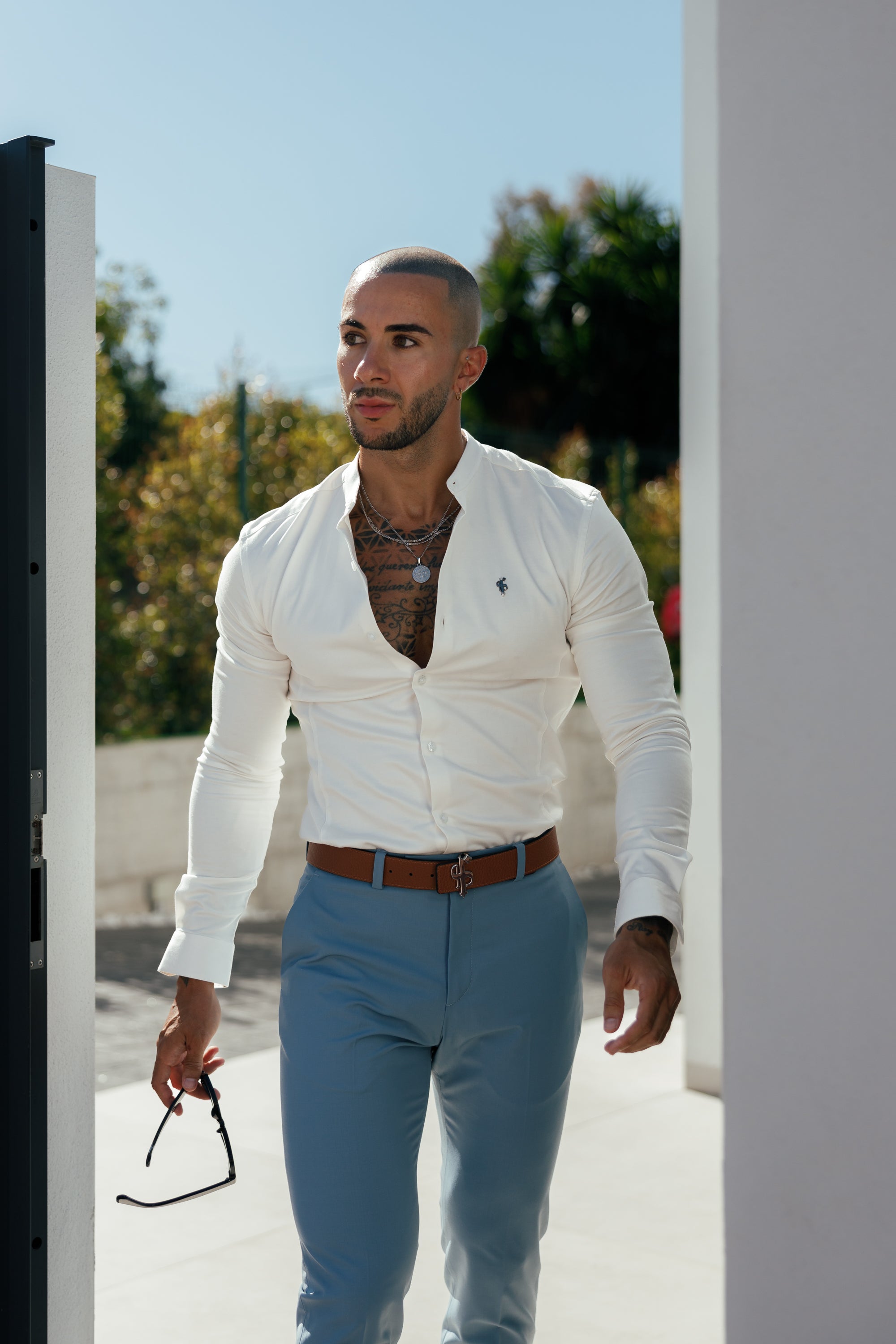 Father Sons Slim Formal Airforce Blue Stretch Pants - FST025  