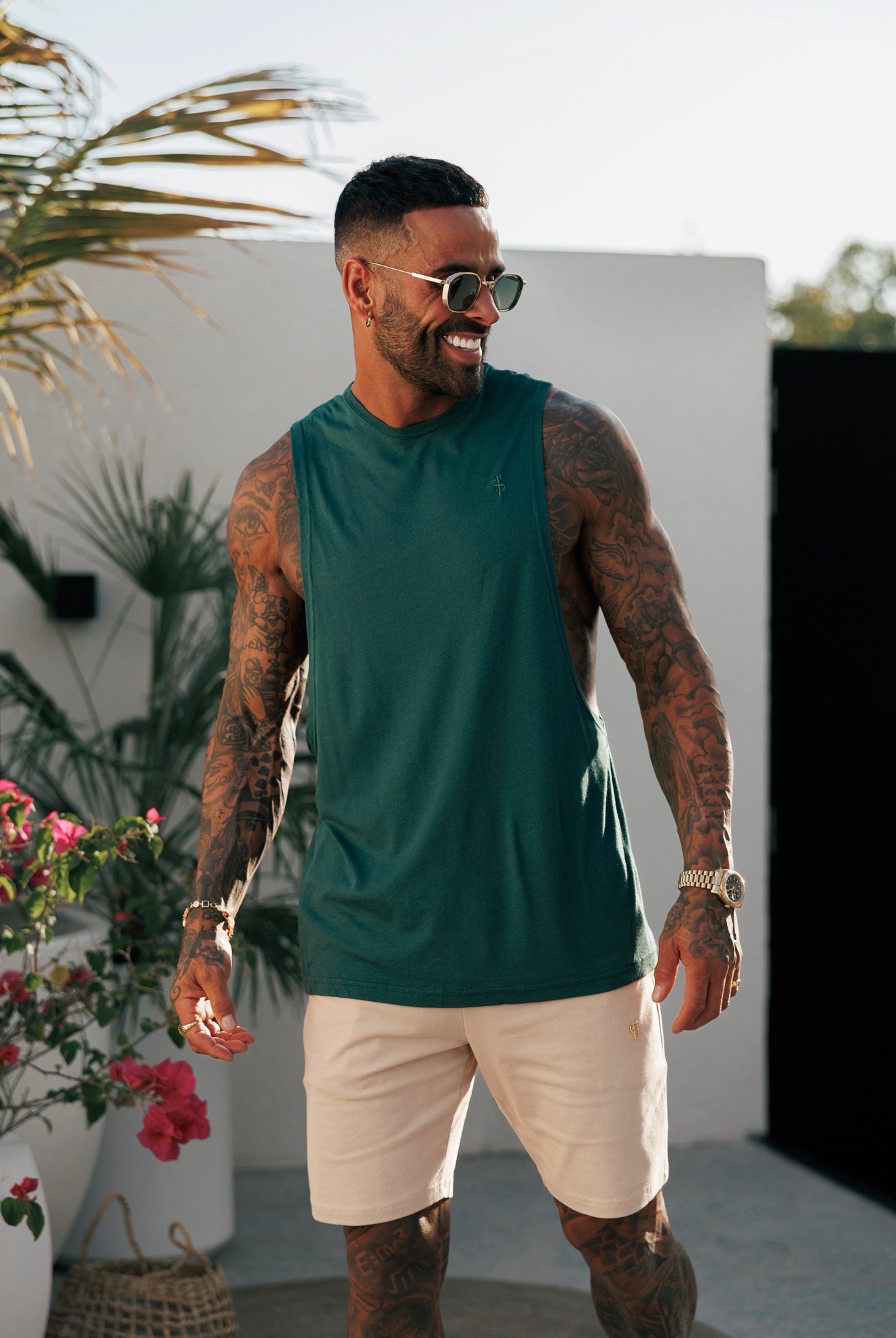 Classic Bamboo Dropped Armhole Forest Green Vest - FSH1489 (PRE ORDER 24TH JULY)