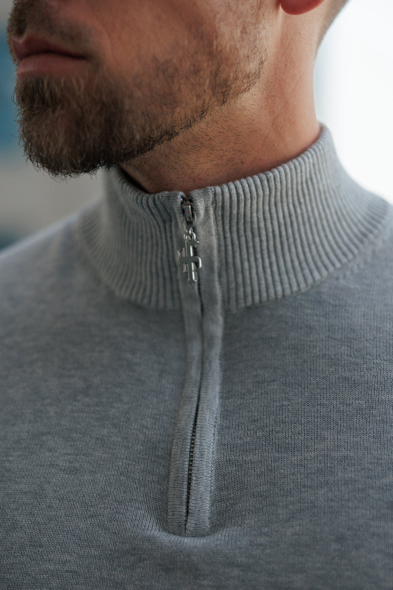 FS Light Grey Funnel Neck Knitted Jumper With FS Branding  - FSN193