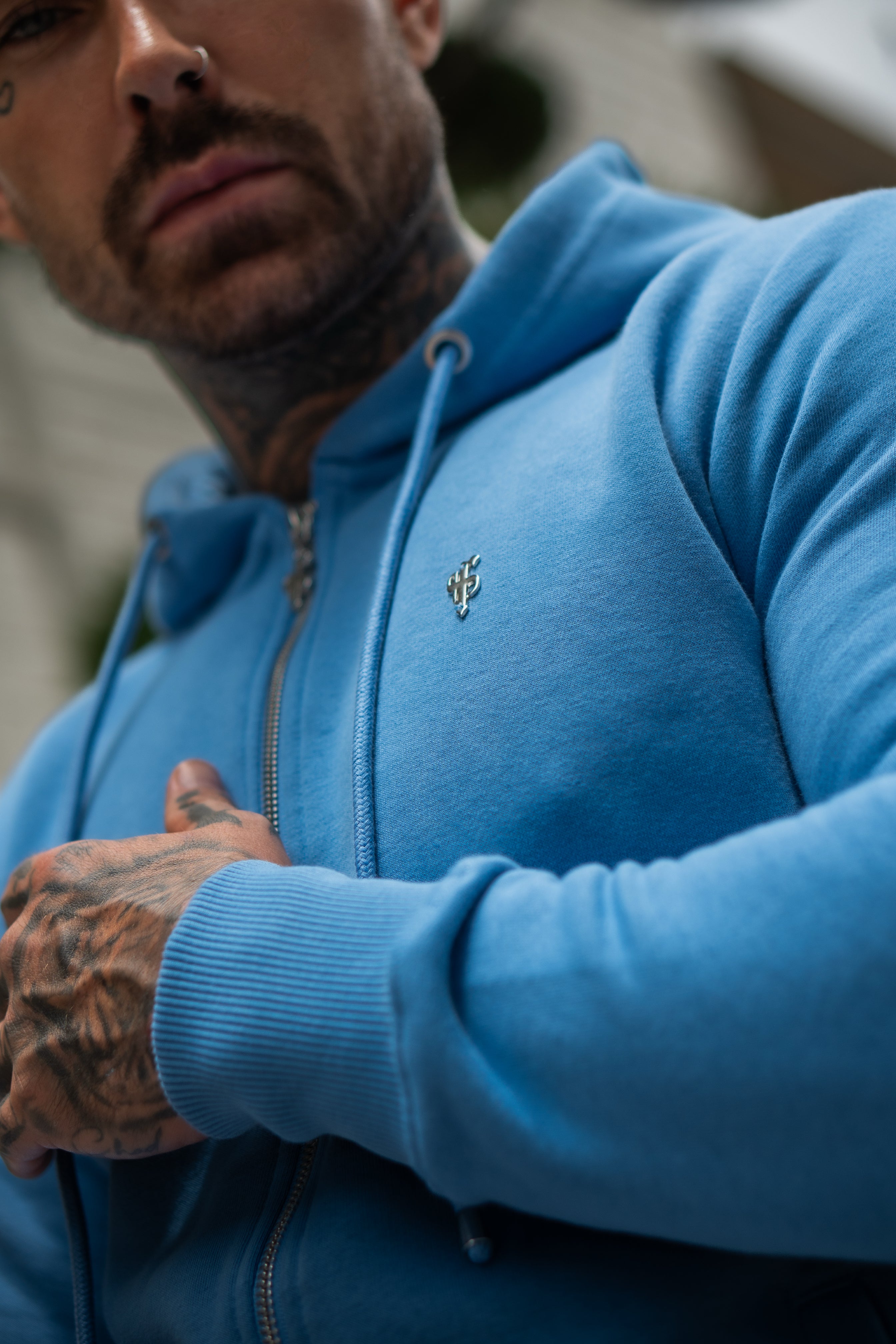 Airforce Blue / Silver Full Zip Hoodie with Pockets - FSH1249