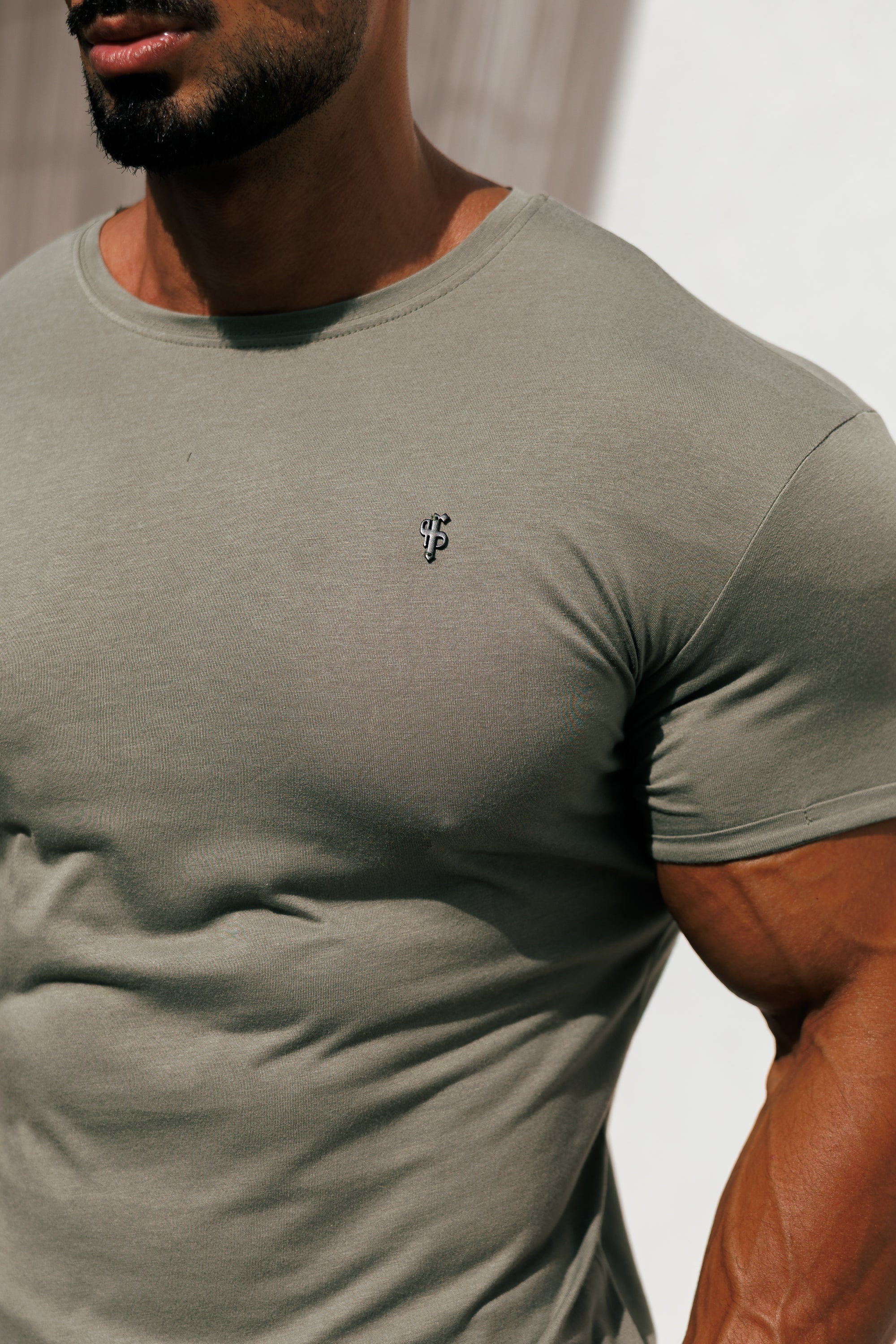 Olive / Black Bamboo Crew T Shirt - FSH1214