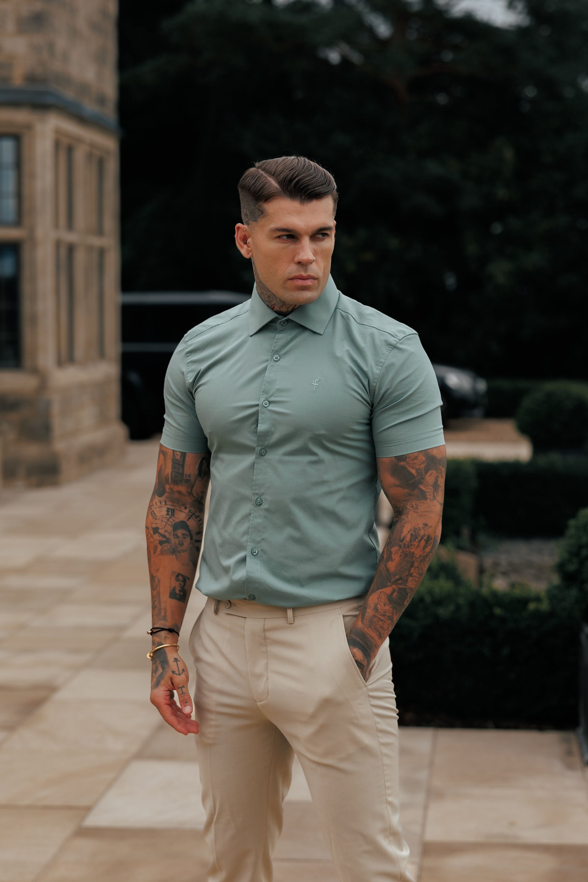 Muscle Fit Advanced Stretch Khaki Short Sleeve with Cutaway Collar - FS1204