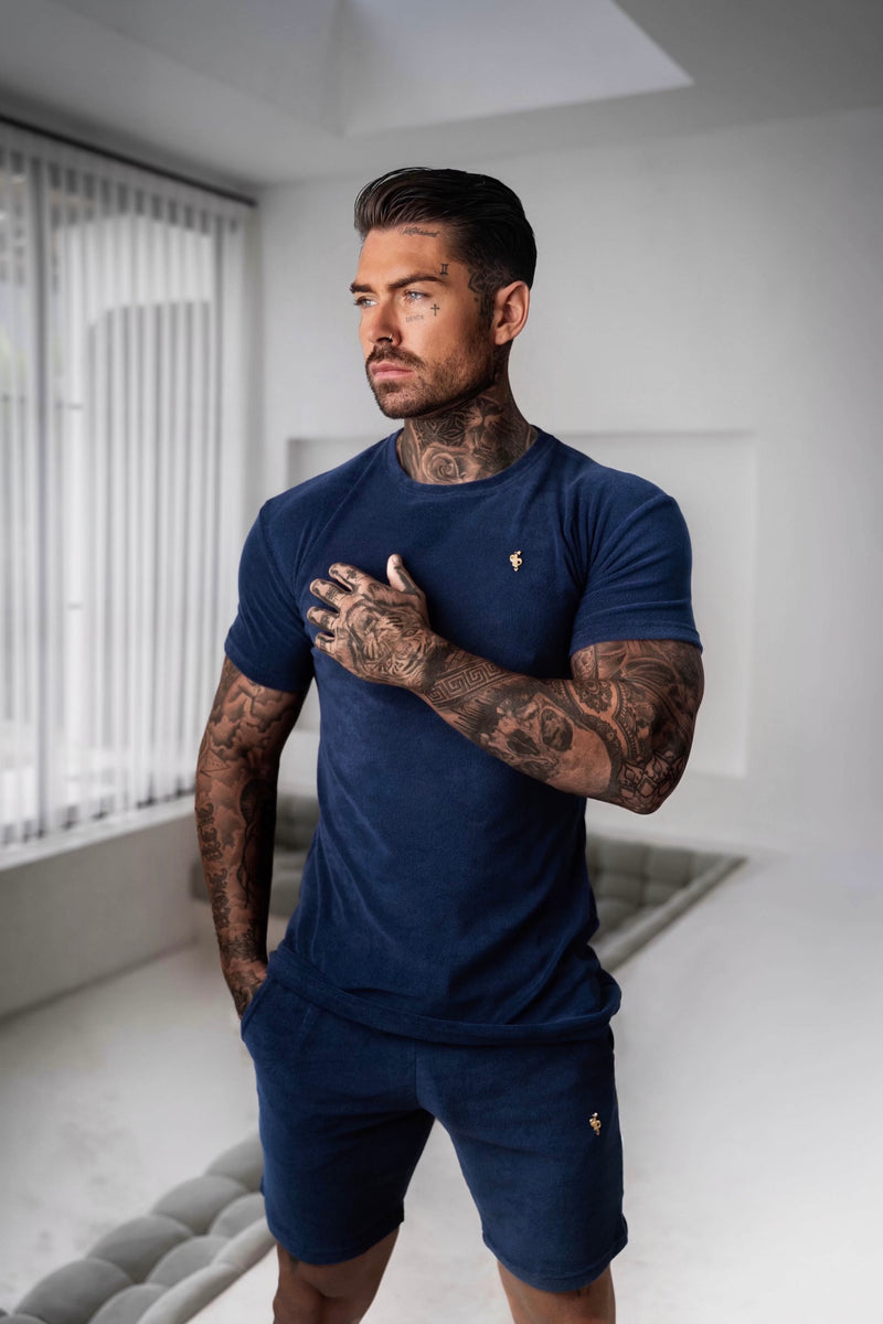 Father Sons New French Navy Towelling Crew T Shirt - FSH655
