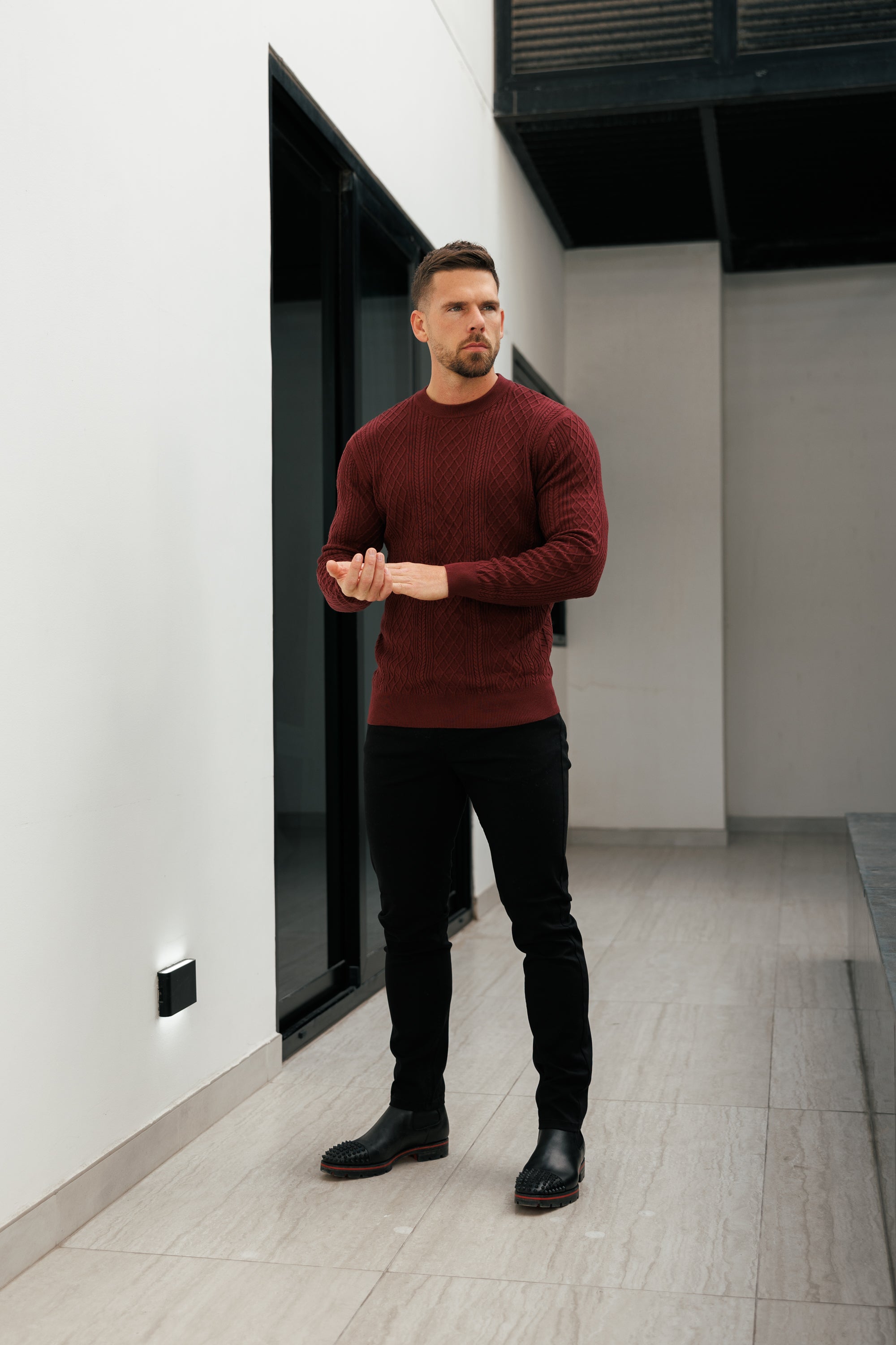 Fine Knit Diamond Burgundy Jumper Long Sleeve  -  FSA008