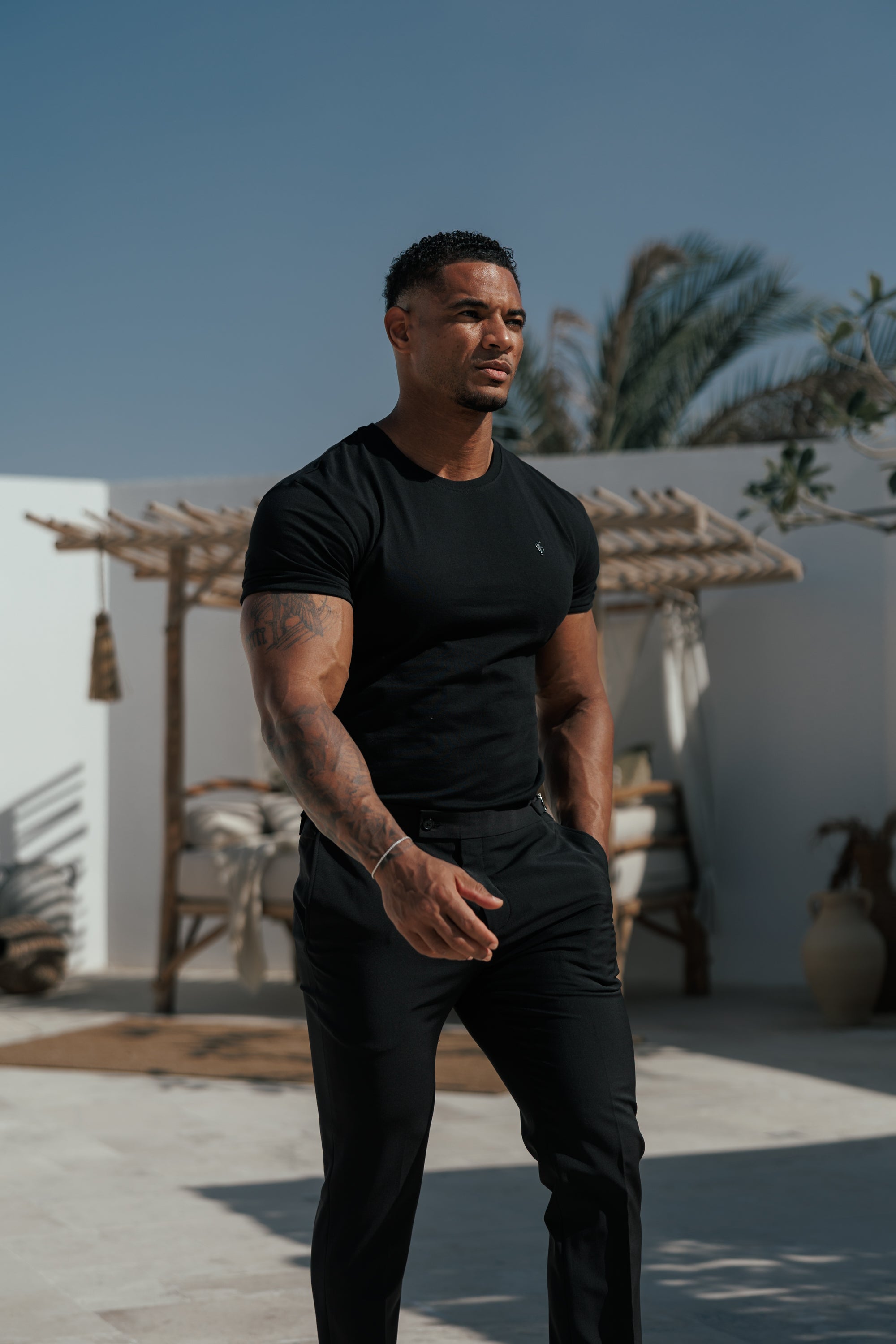 Black Crew Tshirt with Black Metal Emblem Decal FSH1454