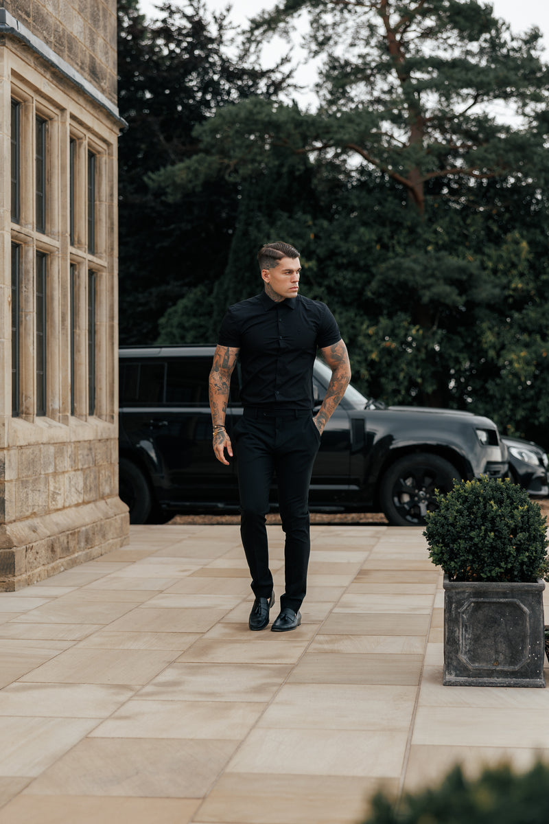 Father Sons Muscle Fit Advanced Stretch Black Short Sleeve with Cutaway Collar  - FS1159