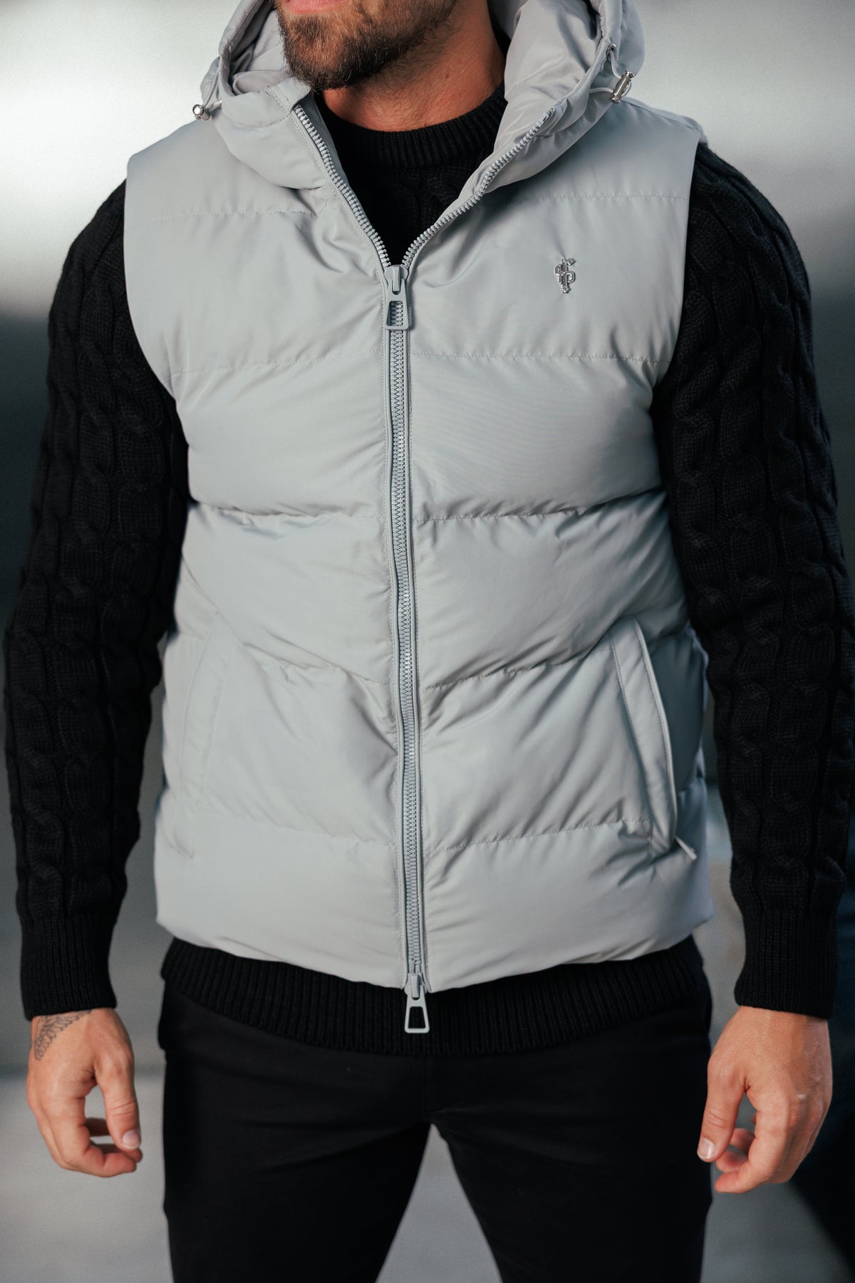 Mid Grey Padded Hooded Gilet - FSN244