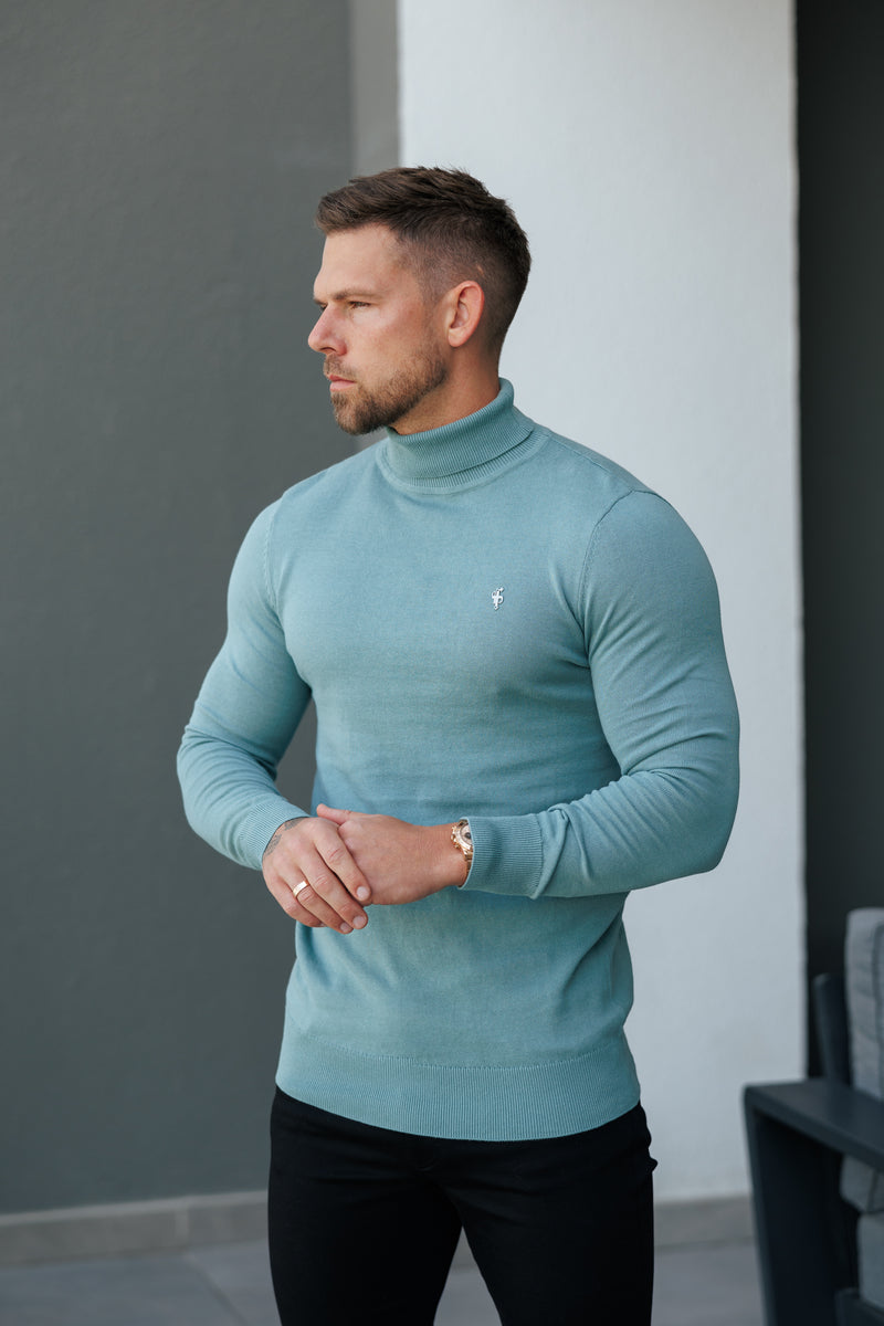 FS Teal Roll Neck Knitted Jumper With FS Branding -  FSN205