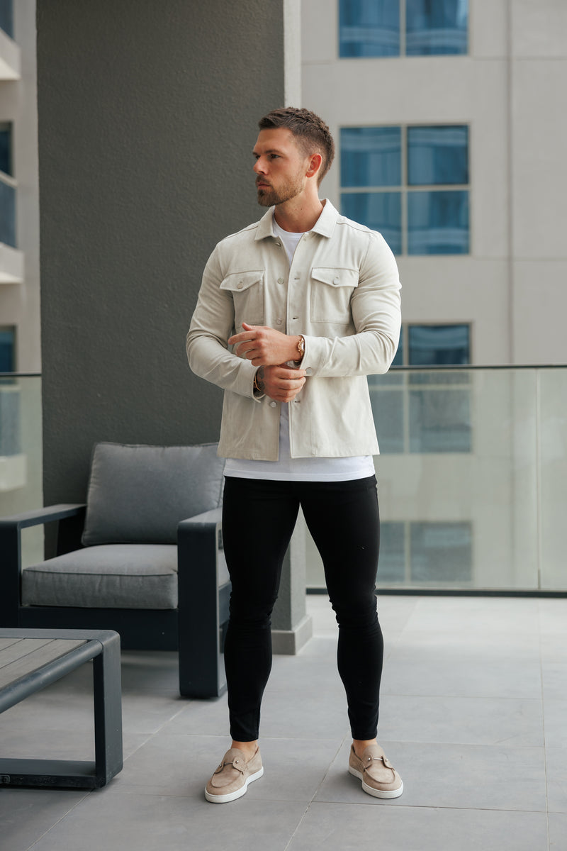 FS Suede Feel Button Up Jacket Light Grey / Silver - FSN220