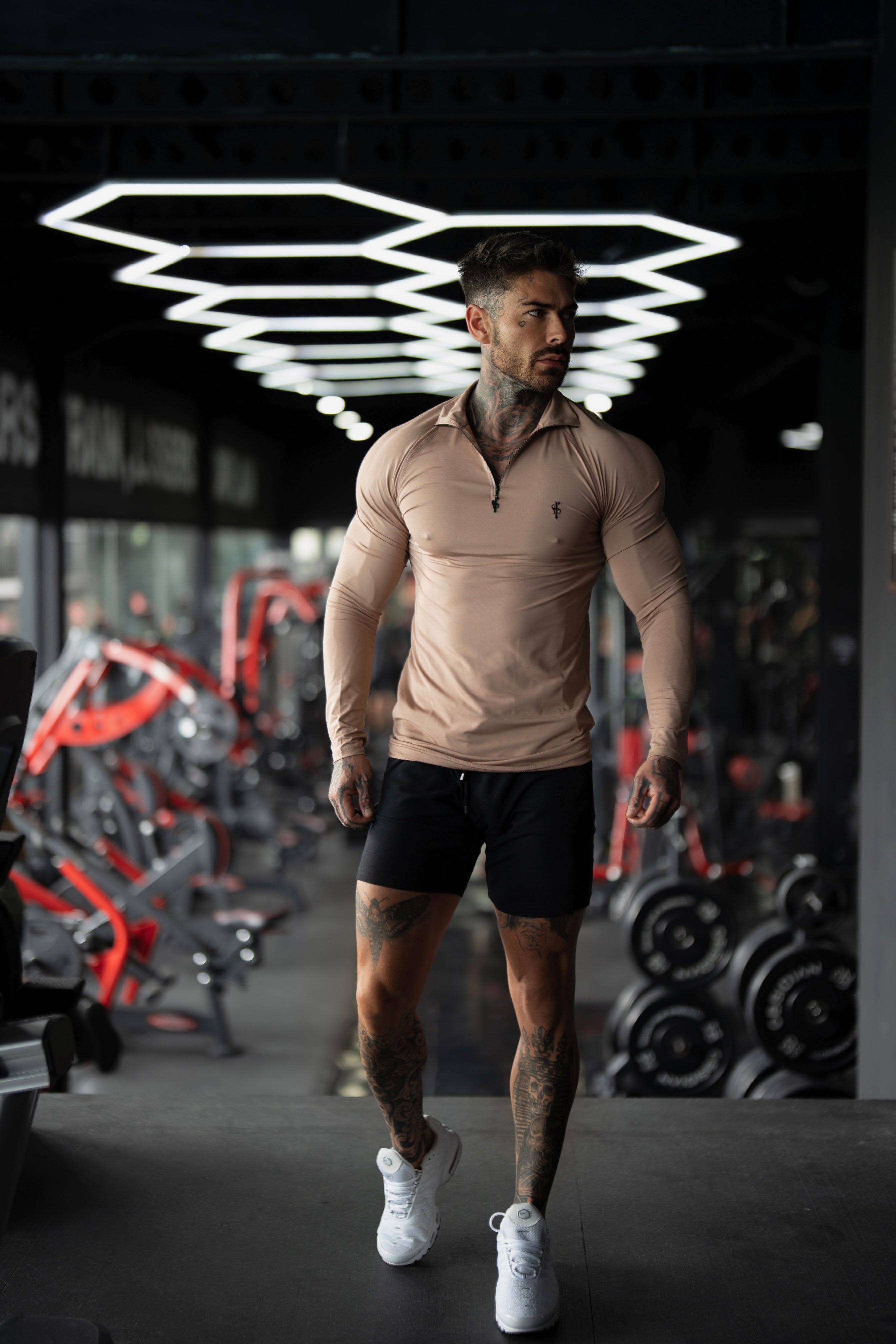 LS Coffee / Black Half Zip Gym Top - FSH1283