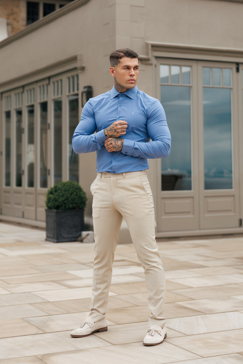 Father Sons Muscle Fit Advanced Stretch Mid Blue with Cutaway Collar  - FS1199