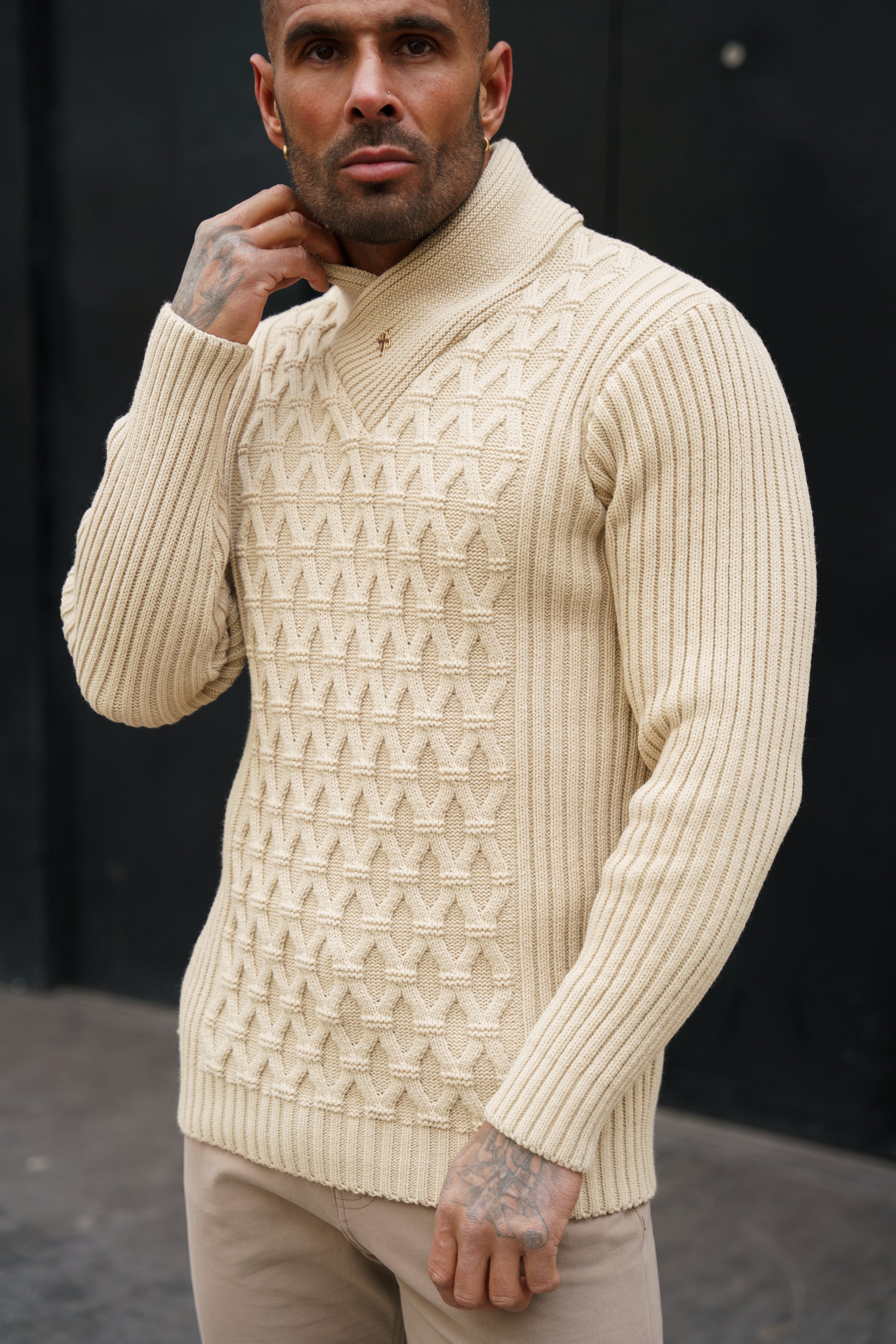 Father Sons Chunky Cable Knit Beige Sweater - FSJ062