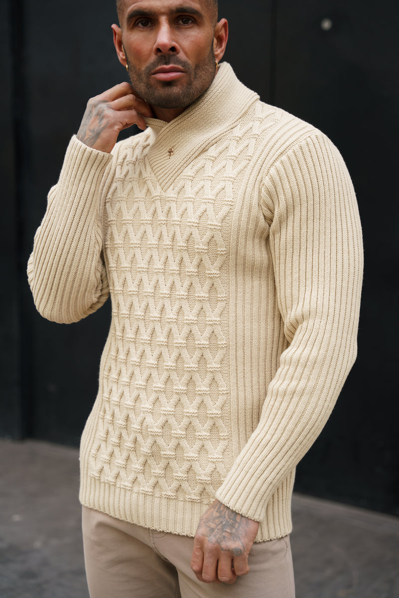 Father Sons Chunky Cable Knit Beige Sweater - FSJ062