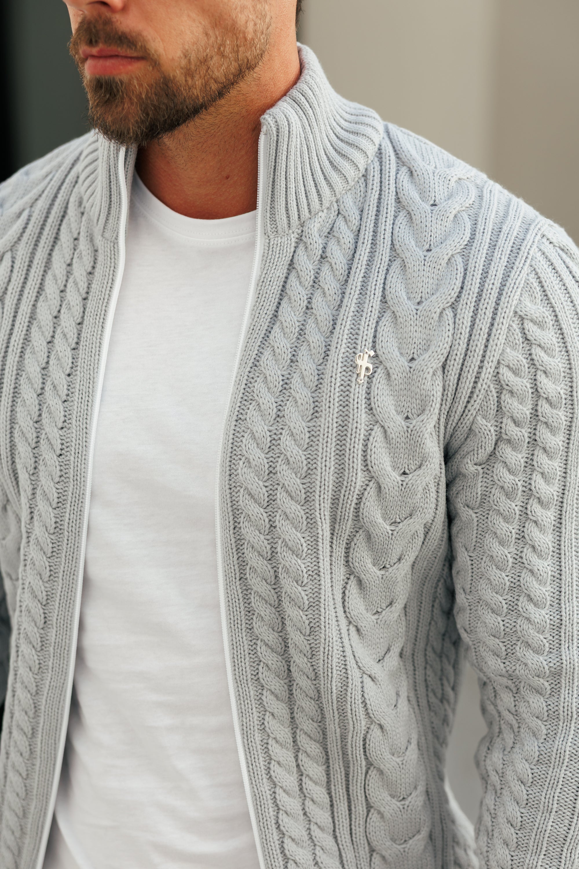 Chunky Zipped Cardigan Cop Grey -  FSJ149