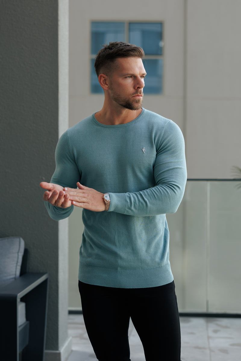 FS Teal Crew Neck Knitted Jumper With FS Branding -  FSN196