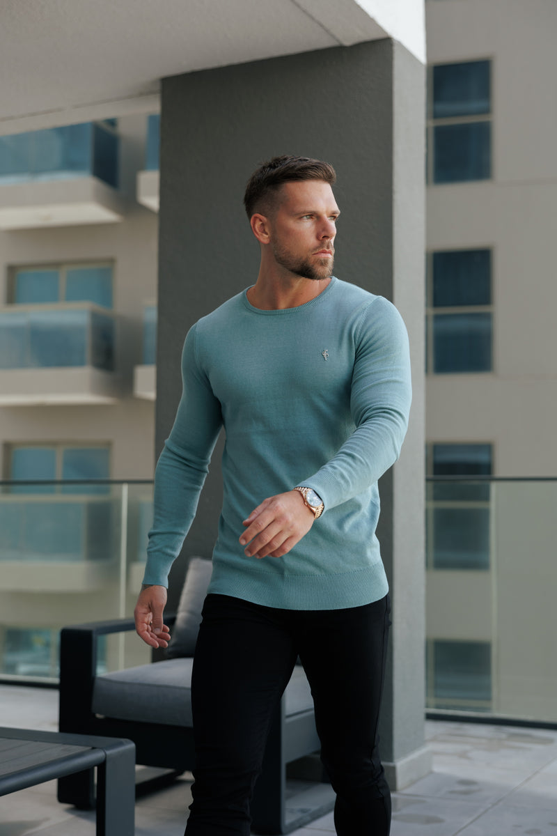 FS Teal Crew Neck Knitted Jumper With FS Branding -  FSN196