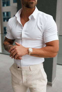 Father Sons Super Slim Stretch Classic White Short Sleeve with Cutaway Collar - FS1184