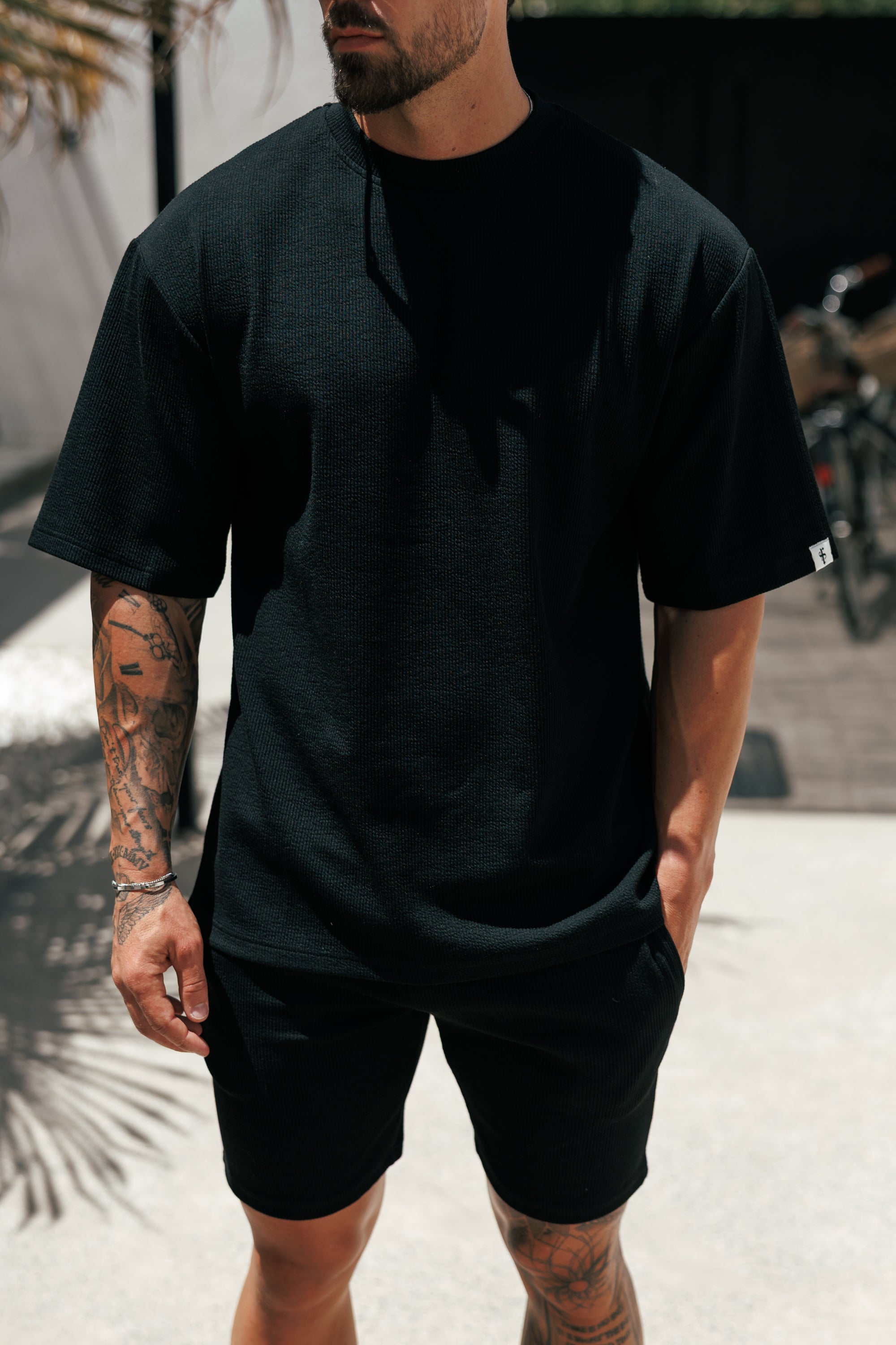 Jersey Cord Black Oversized T-Shirt - FSR102  (PRE ORDER 18TH JULY)