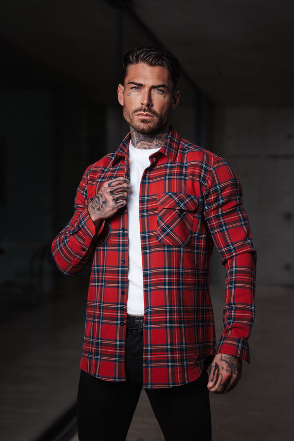 Father Sons Red Tartan Check Shacket With Double Pockets - FS1036 (PRE ORDER 29TH NOVEMBER)