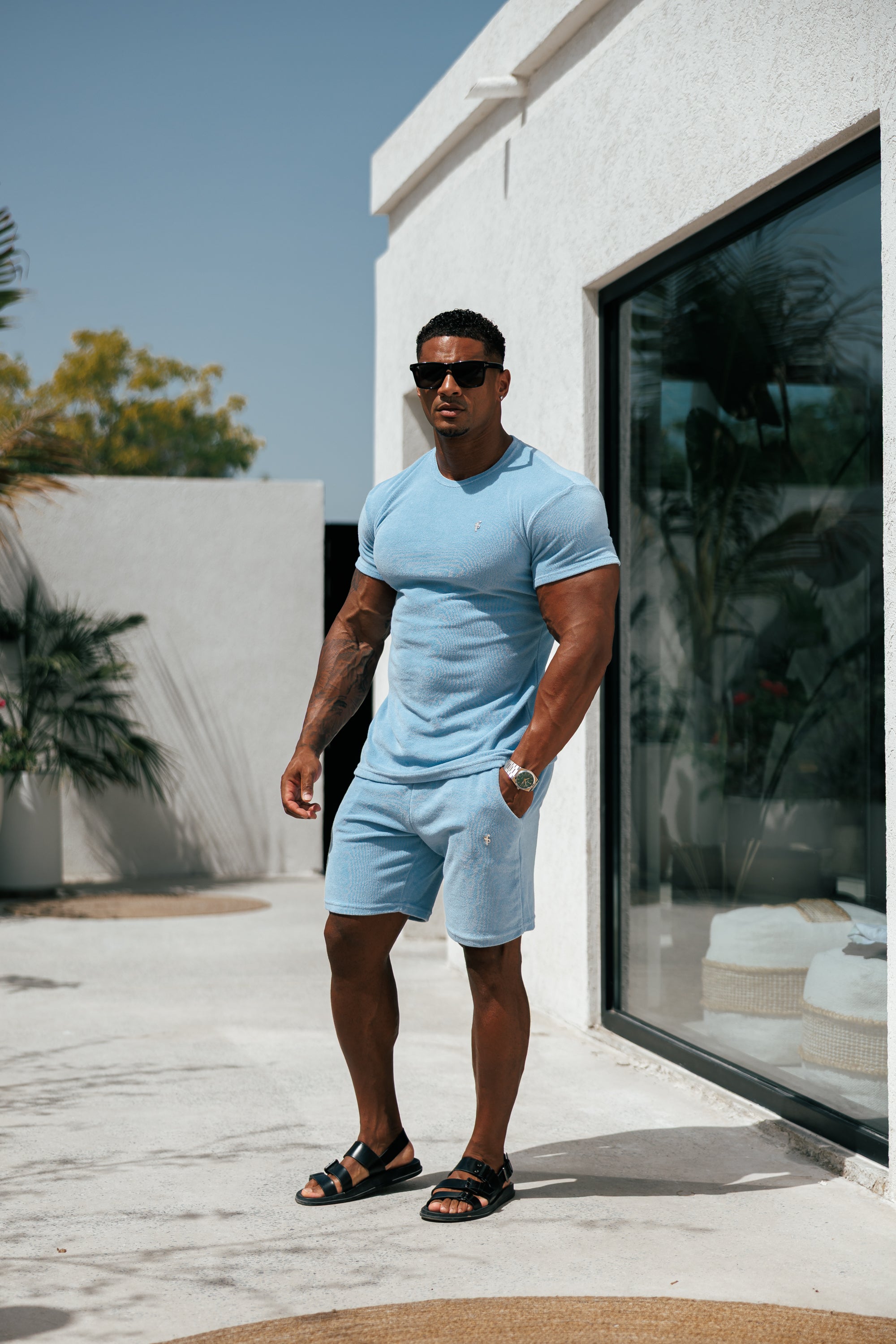 Light Blue Towelling Crew T Shirt - FSH660