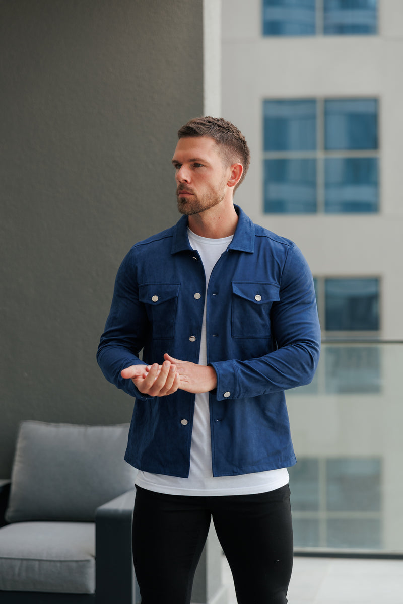 FS Suede Feel Button Up Jacket Navy / Silver - FSN221