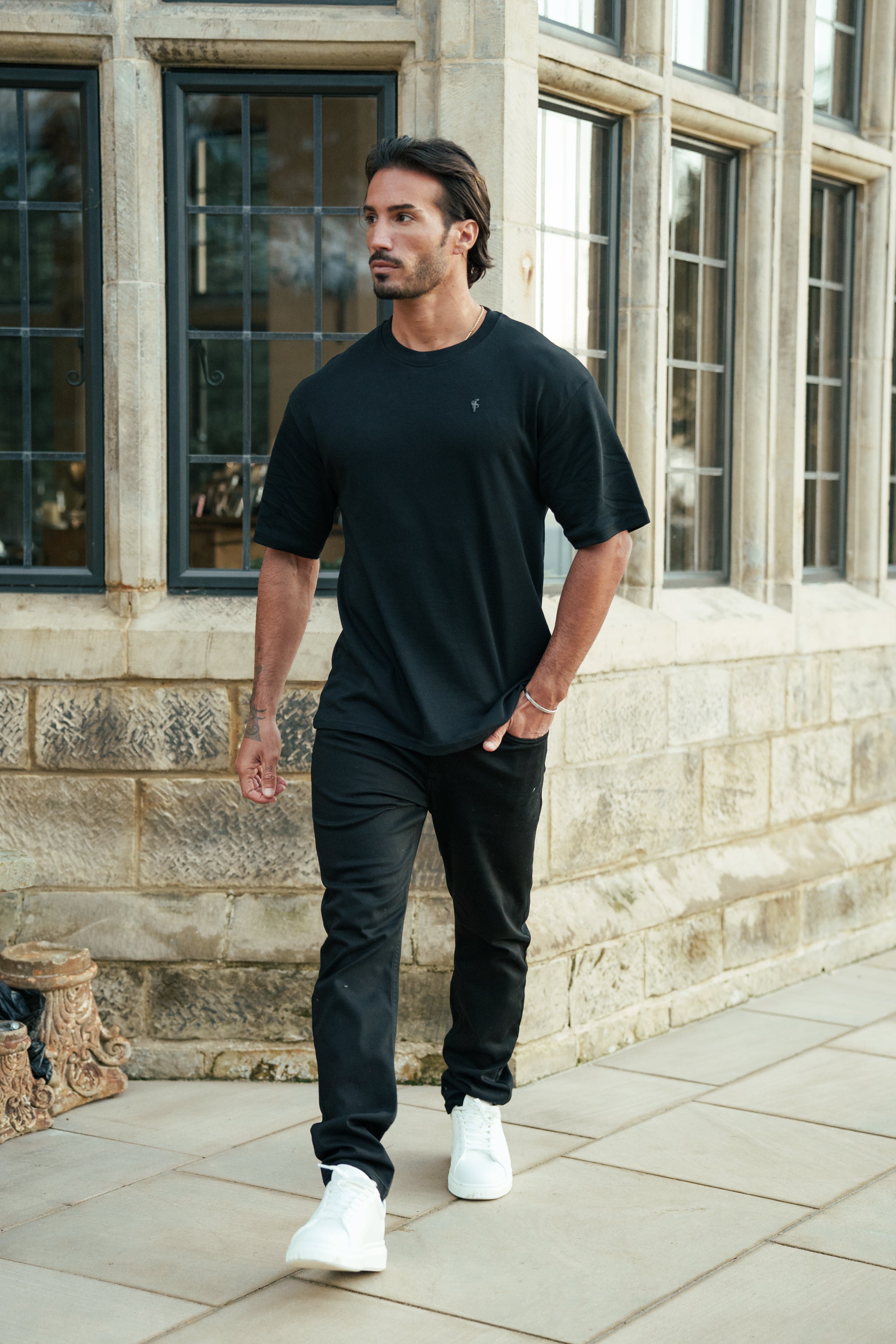 Black / Black Oversized Crew T Shirt - FSH1418