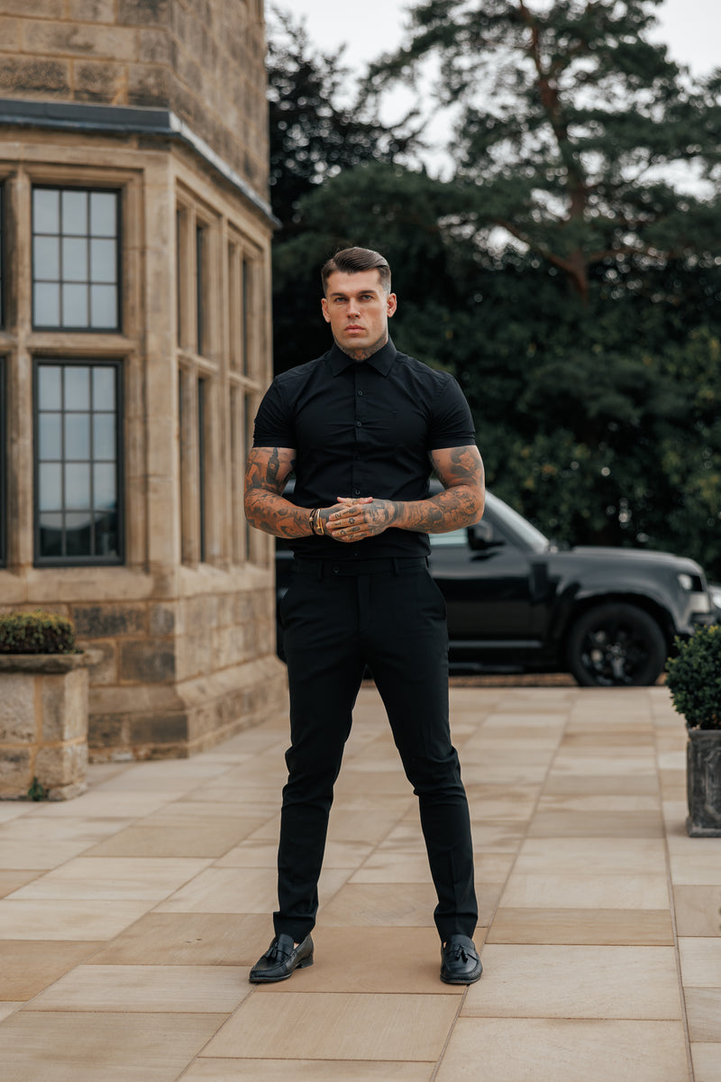 Father Sons Muscle Fit Advanced Stretch Black Short Sleeve with Cutaway Collar  - FS1159