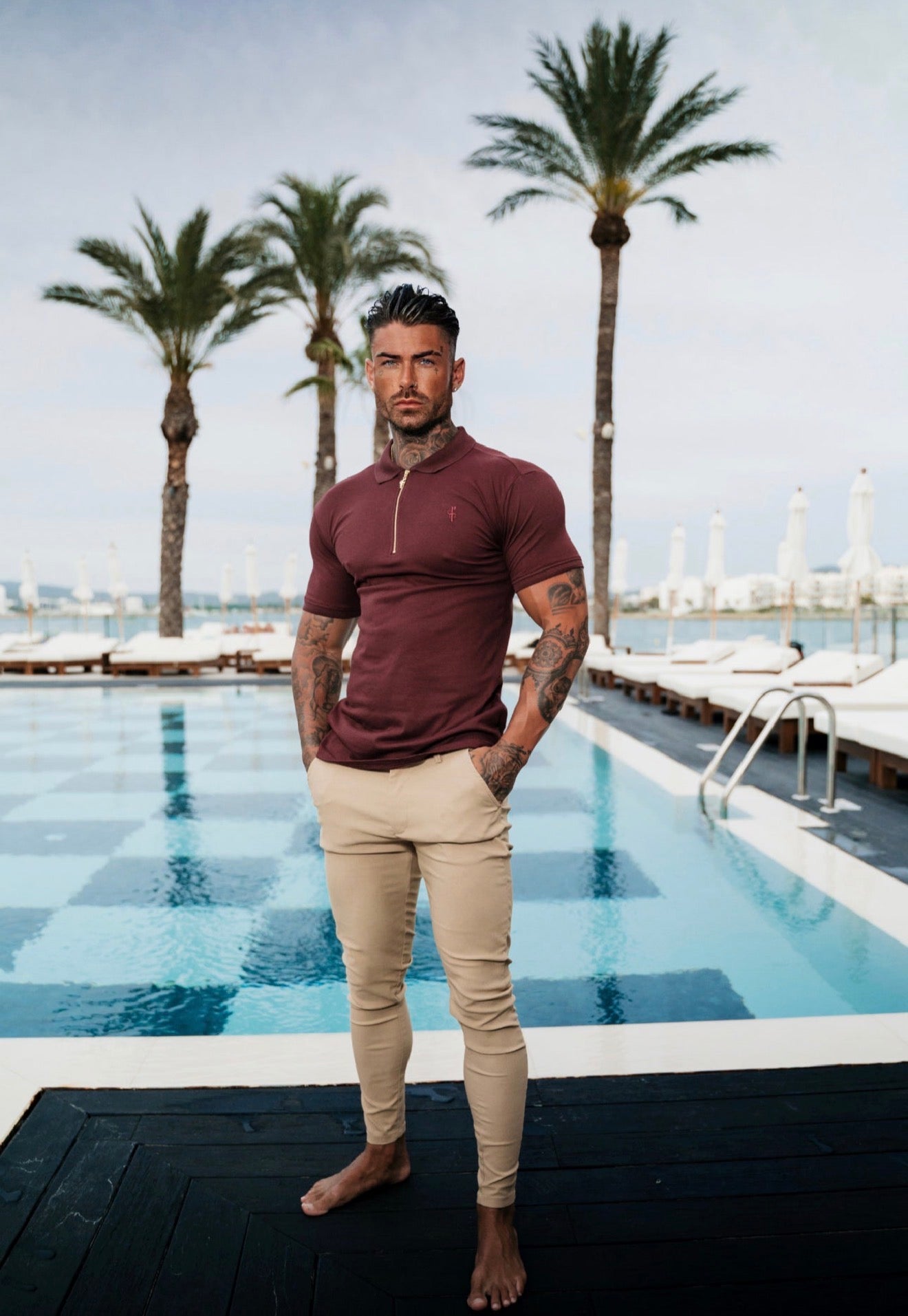 Classic Burgundy and Gold Zipped Polo Shirt - FSH1524